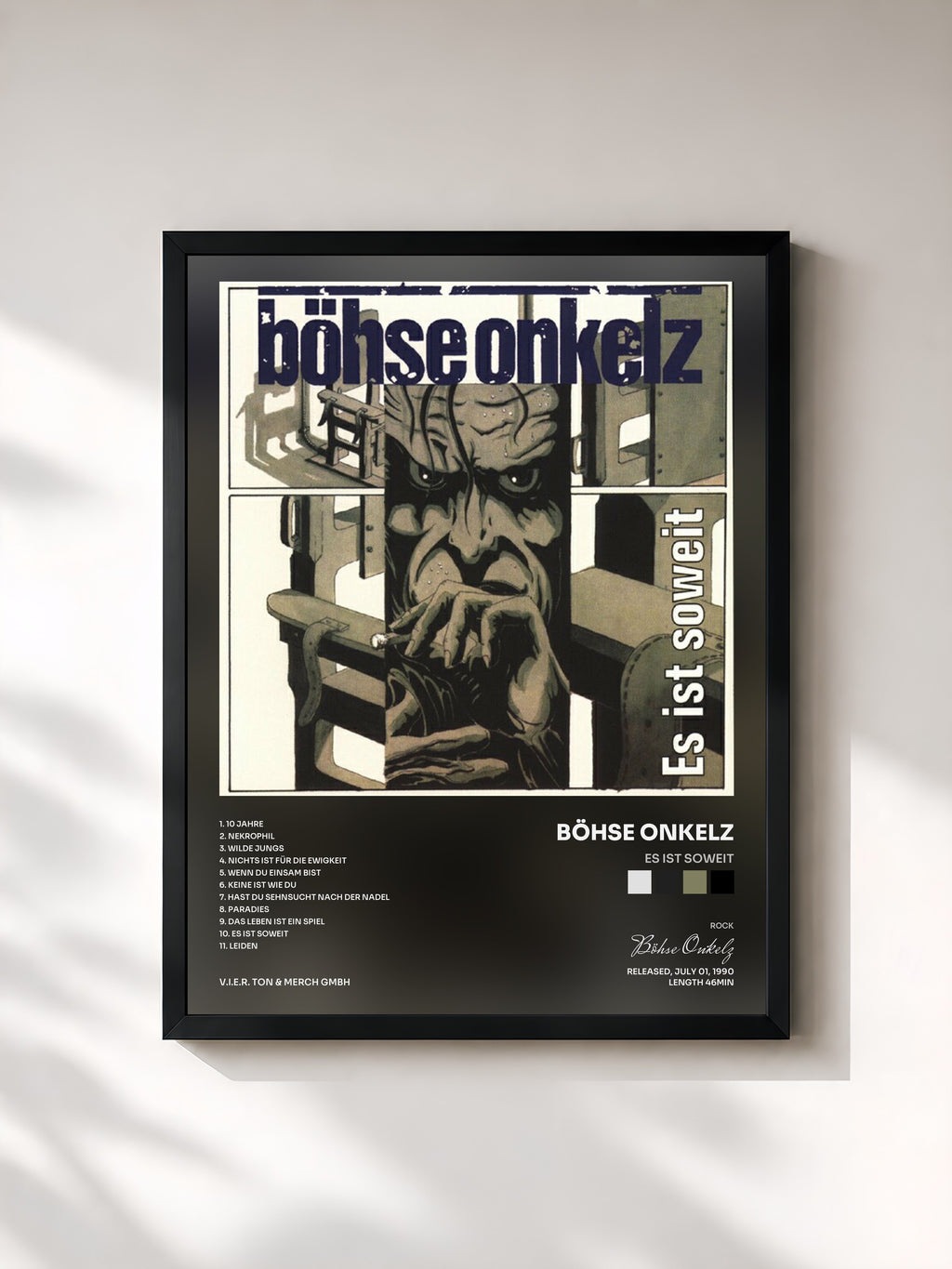 #noir Tableau de l'album Es ist soweit de Böhse Onkelz, cadre noir, imprimé et encadré en France
