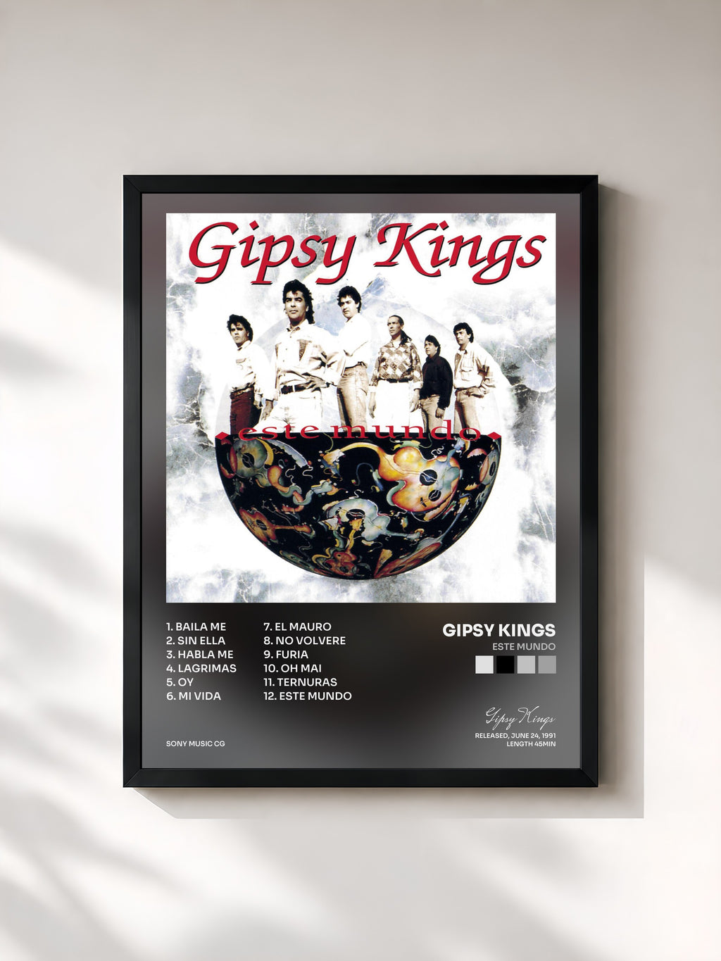 #noir Tableau de l'album Este Mundo de Gipsy Kings, cadre noir, imprimé et encadré en France