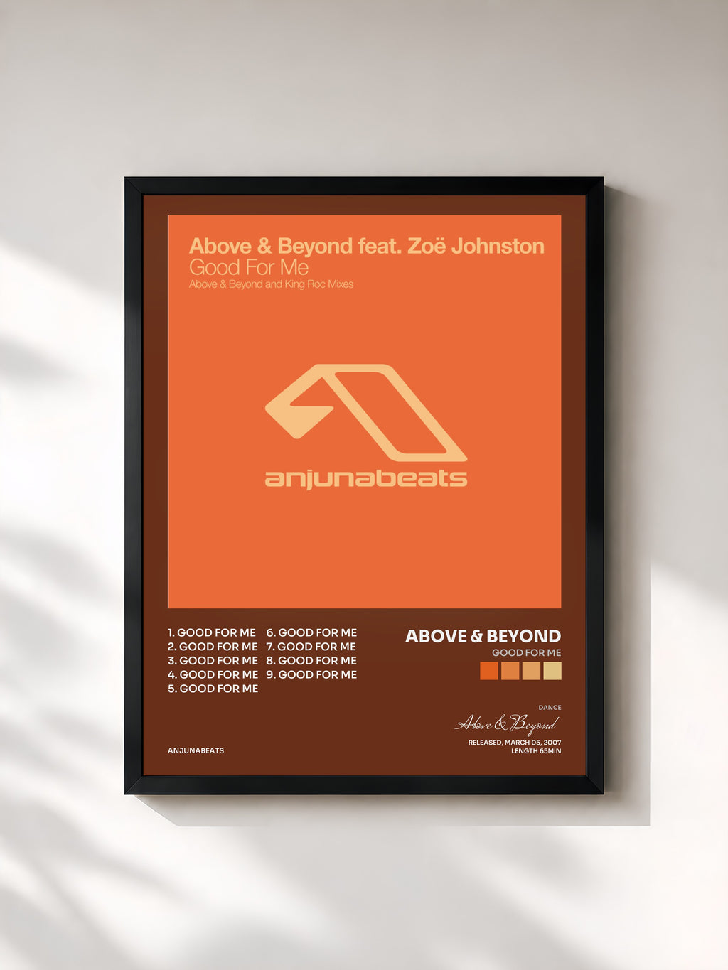 #noir Tableau de l'album Good For Me de Above & Beyond, cadre noir, imprimé et encadré en France