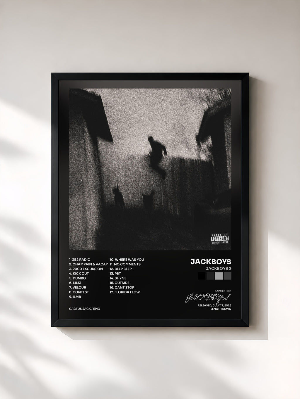 #noir Tableau de l'album JACKBOYS 2 de JACKBOYS, cadre noir, imprimé et encadré en France