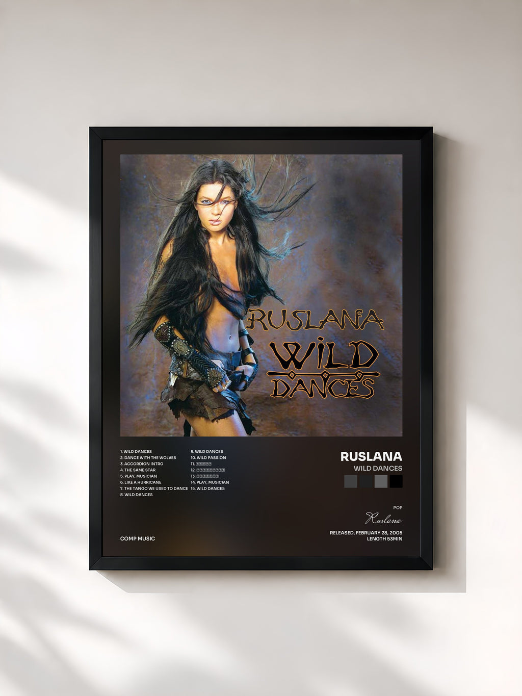 #noir Tableau de l'album Wild Dances de Ruslana, cadre noir, imprimé et encadré en France