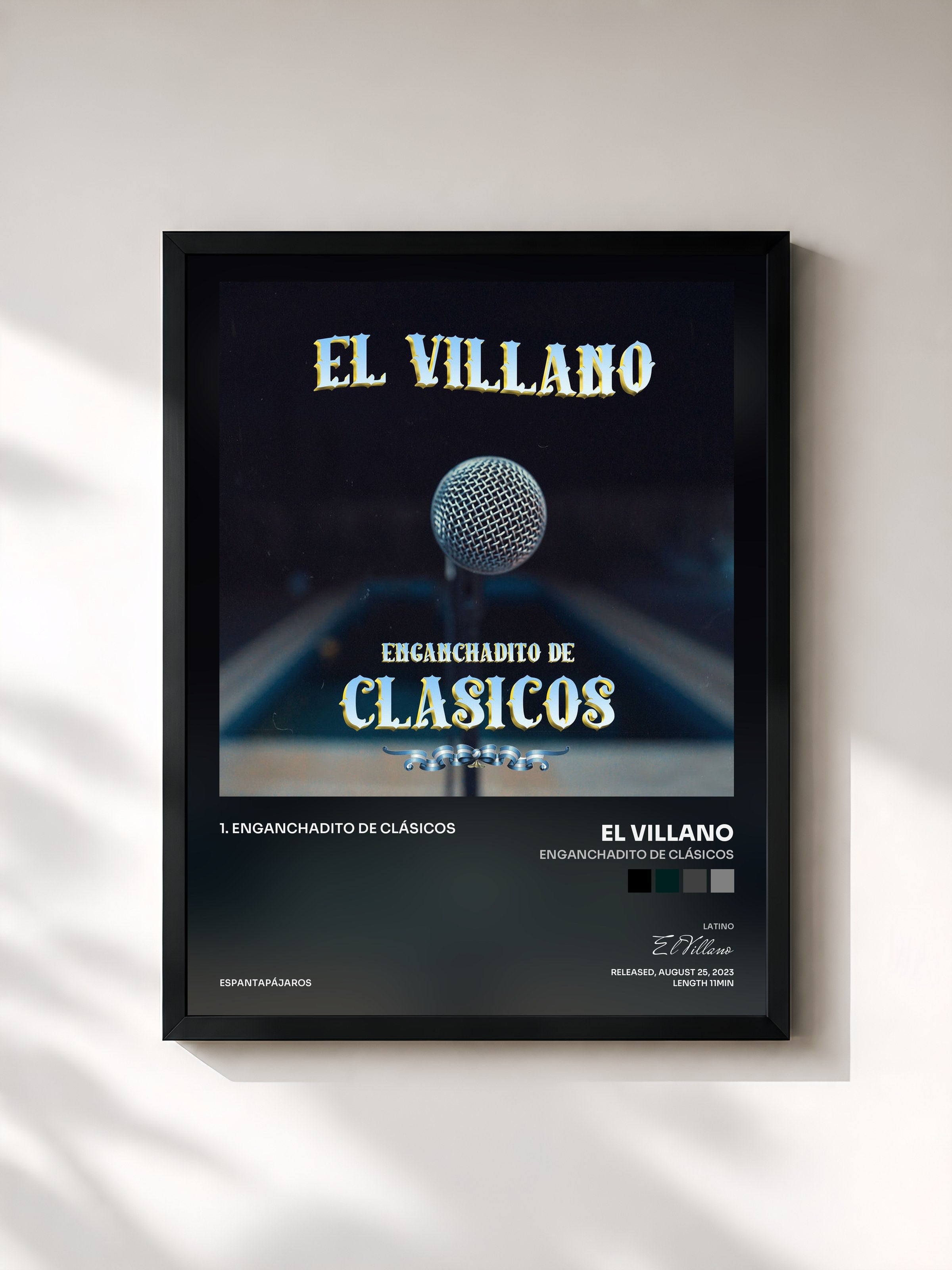 #noir Tableau de l'album Enganchadito de clásicos de El Villano, cadre noir, imprimé et encadré en France