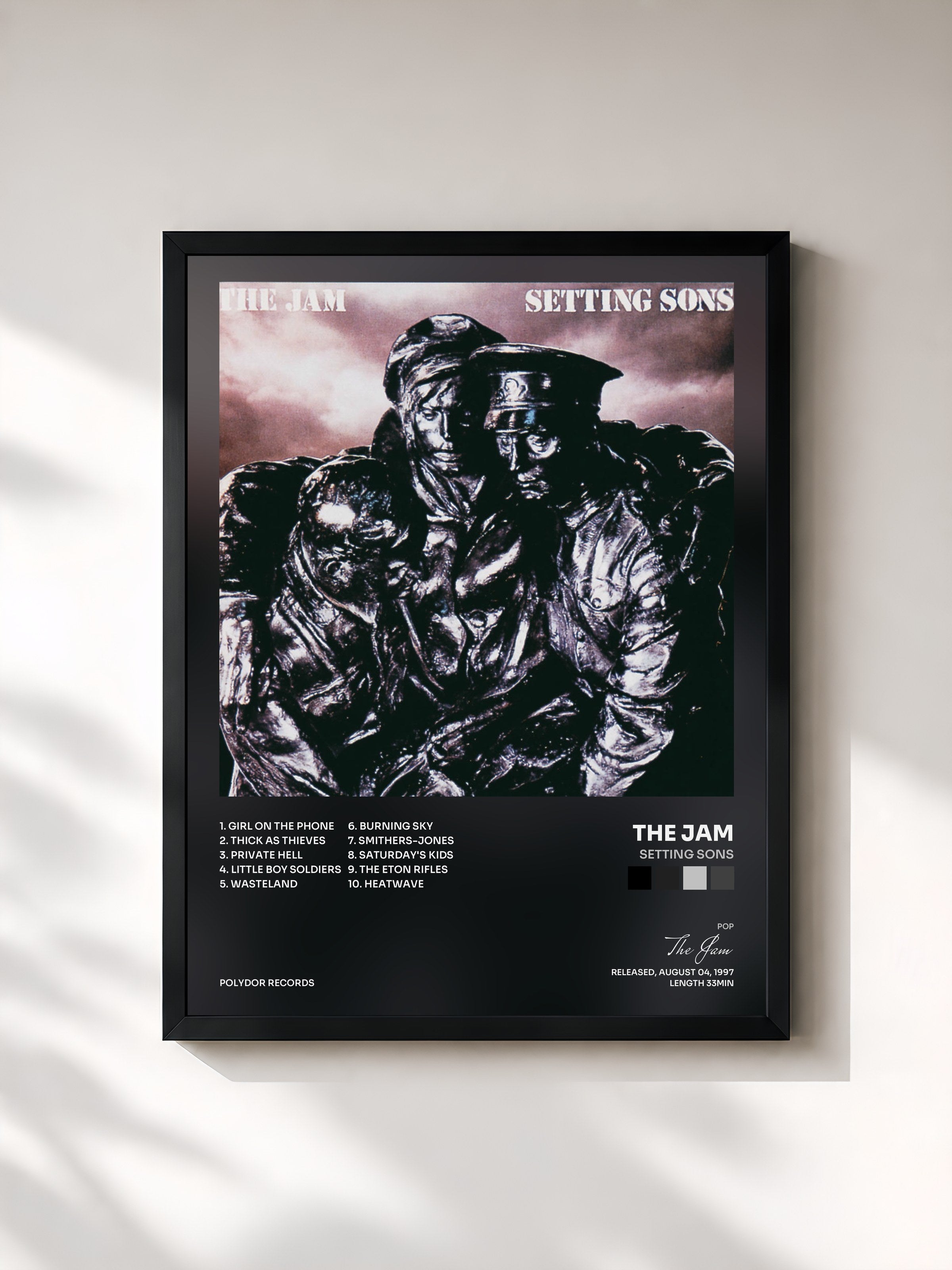 #noir Tableau de l'album Setting Sons de The Jam, cadre noir, imprimé et encadré en France