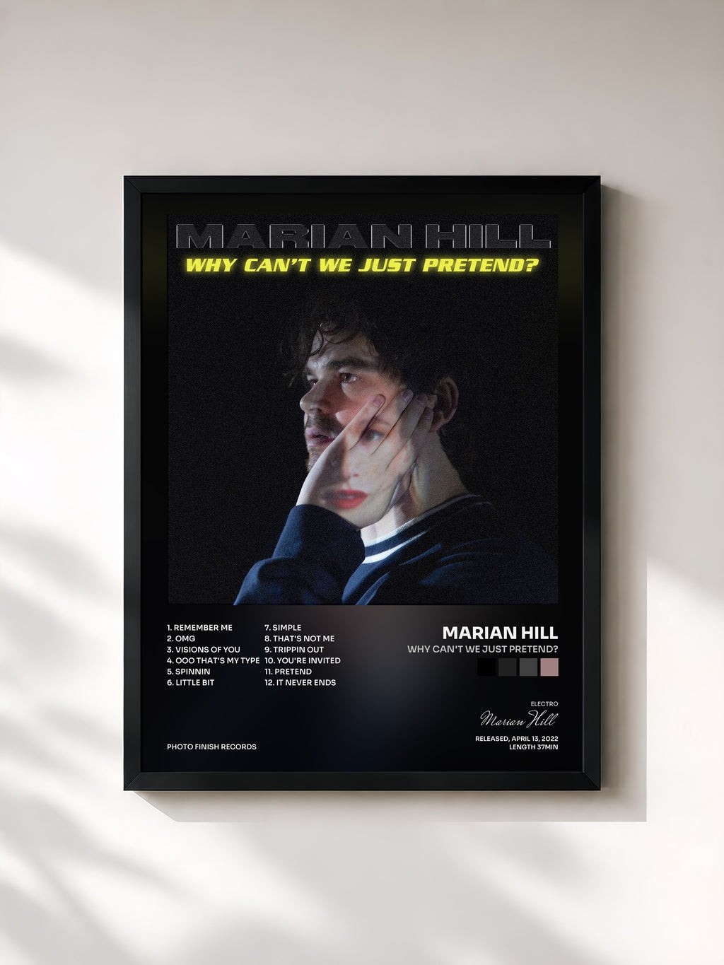 #noir Tableau de l'album why can't we just pretend? de Marian Hill, cadre noir, imprimé et encadré en France