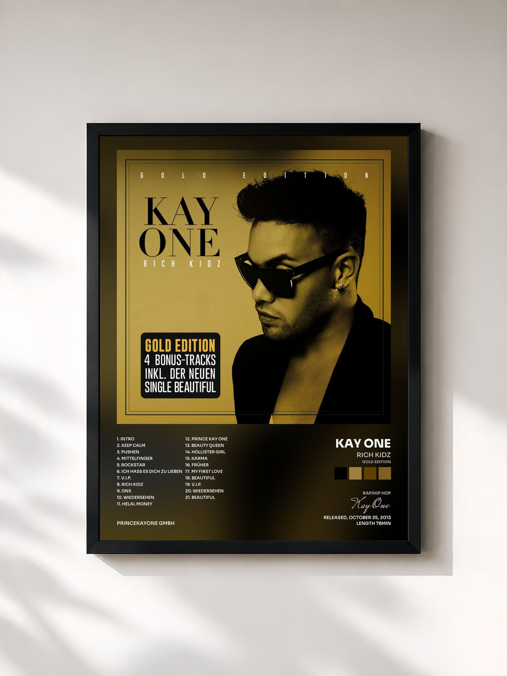 #noir Tableau de l'album Rich Kidz (Gold Edition) de Kay One, cadre noir, imprimé et encadré en France