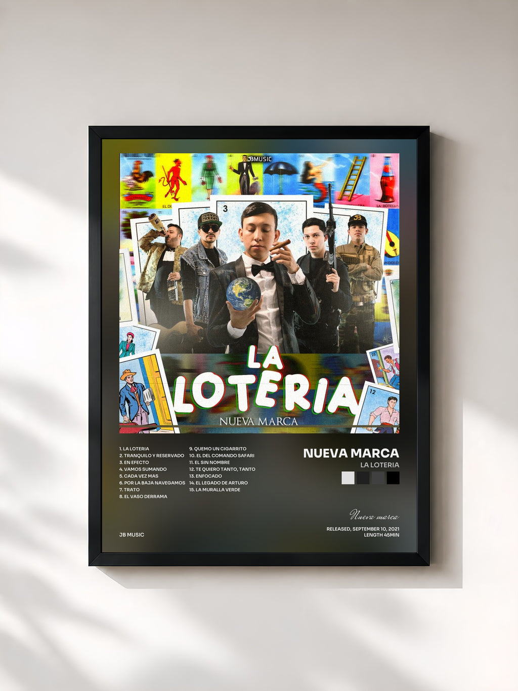 #noir Tableau de l'album La Loteria de Nueva marca, cadre noir, imprimé et encadré en France