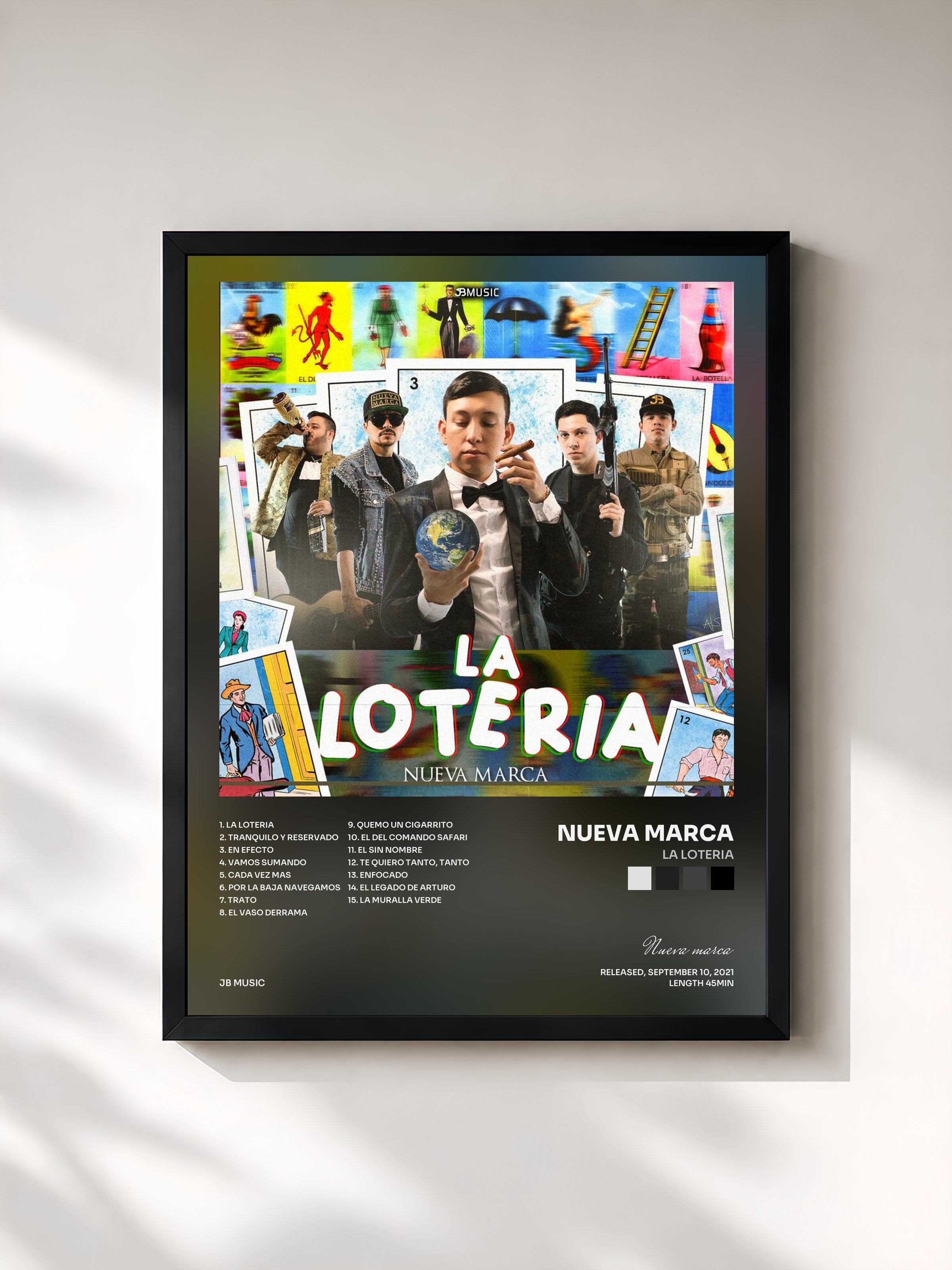 #noir Tableau de l'album La Loteria de Nueva marca, cadre noir, imprimé et encadré en France