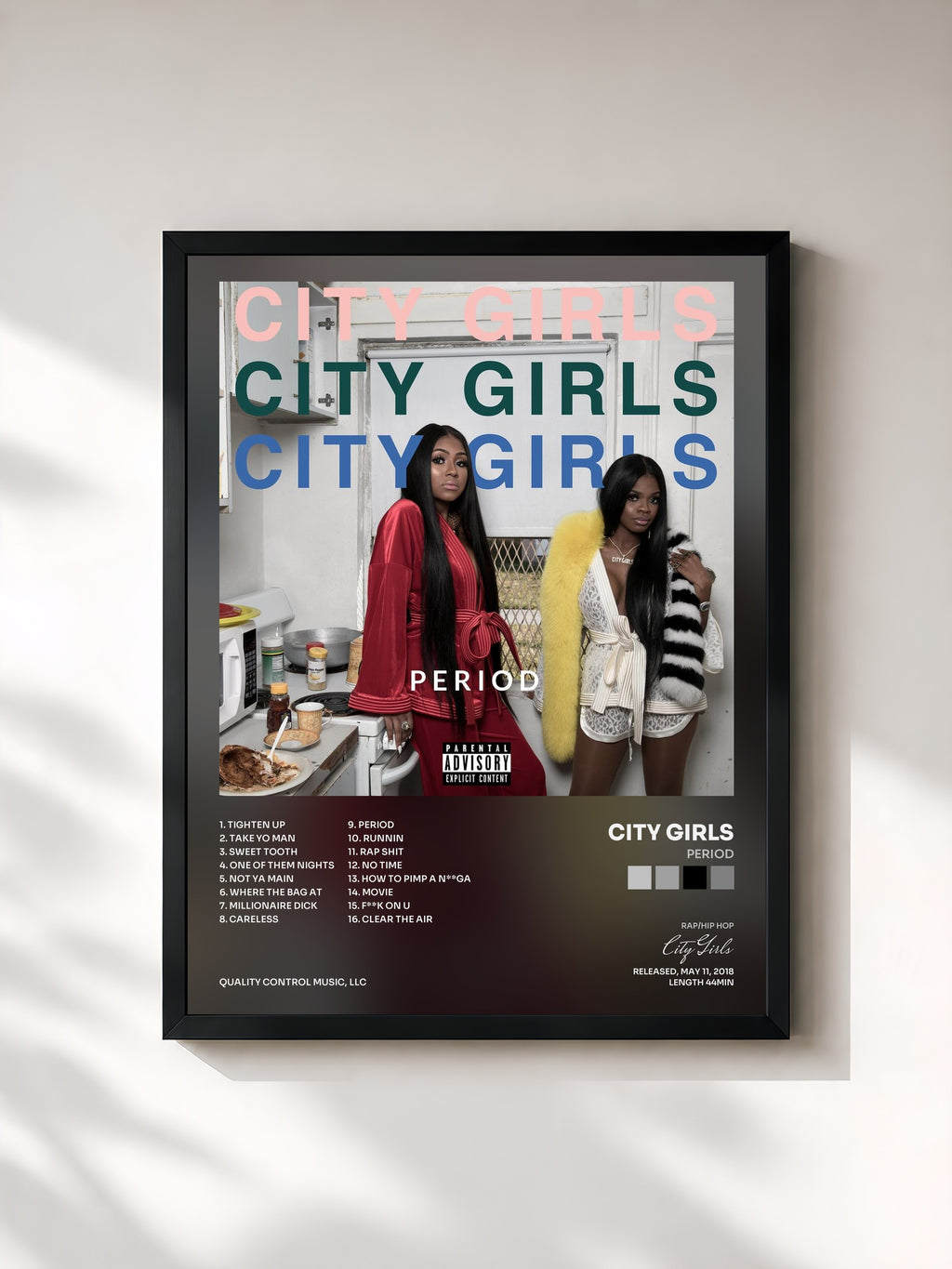 #noir Tableau de l'album PERIOD de City Girls, cadre noir, imprimé et encadré en France