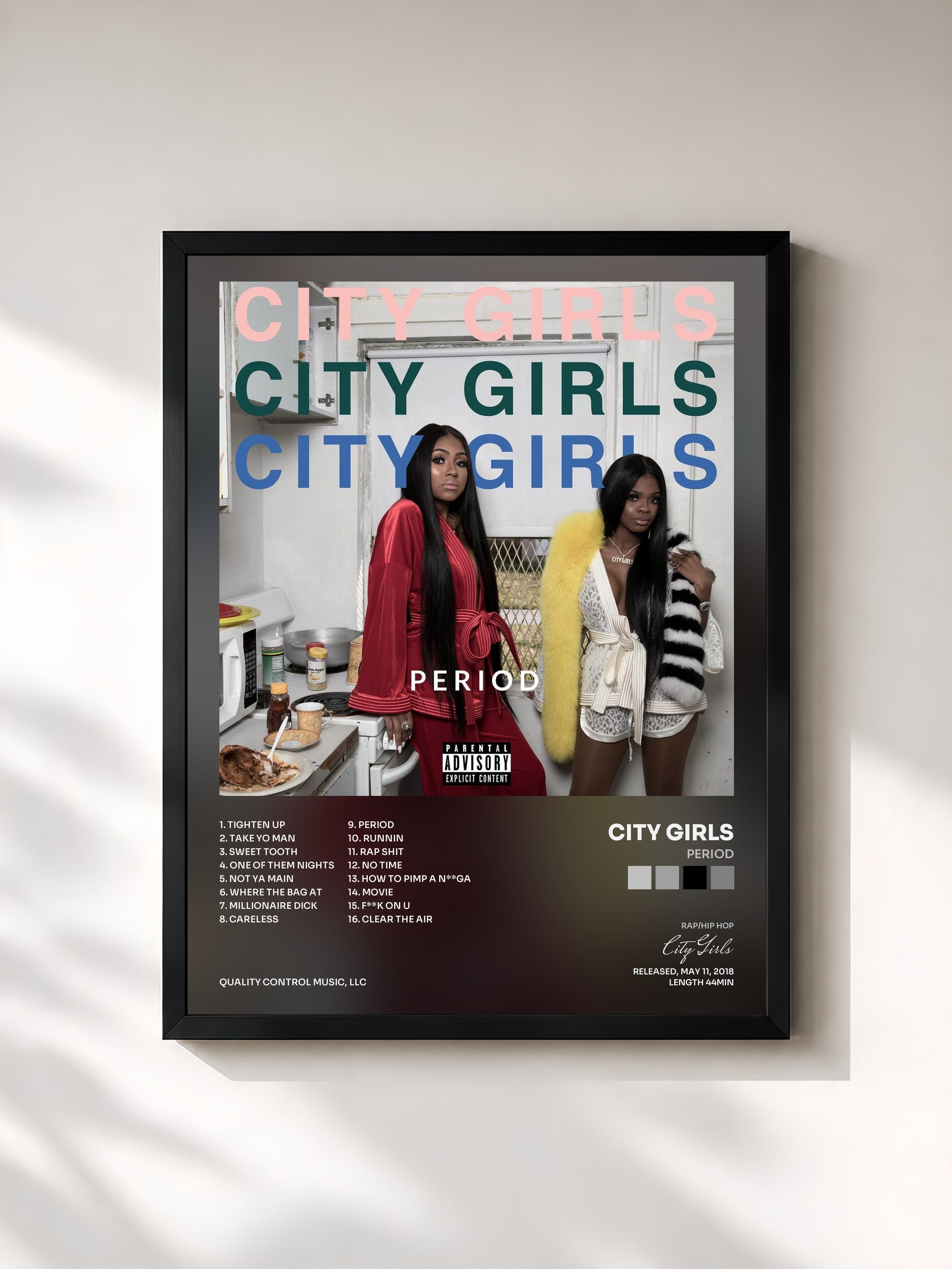 #noir Tableau de l'album PERIOD de City Girls, cadre noir, imprimé et encadré en France