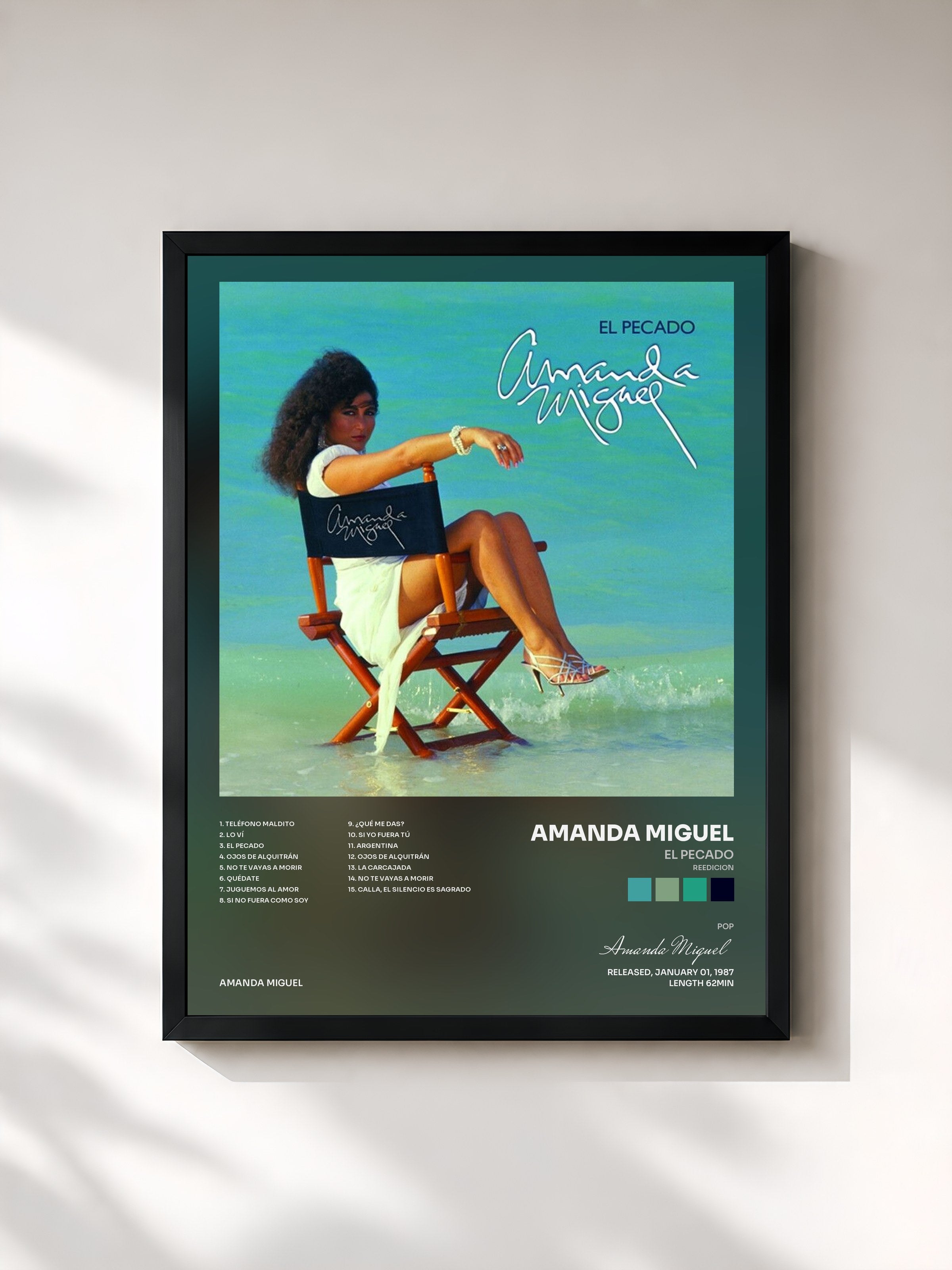 #noir Tableau de l'album El Pecado (Reedición) de Amanda Miguel, cadre noir, imprimé et encadré en France