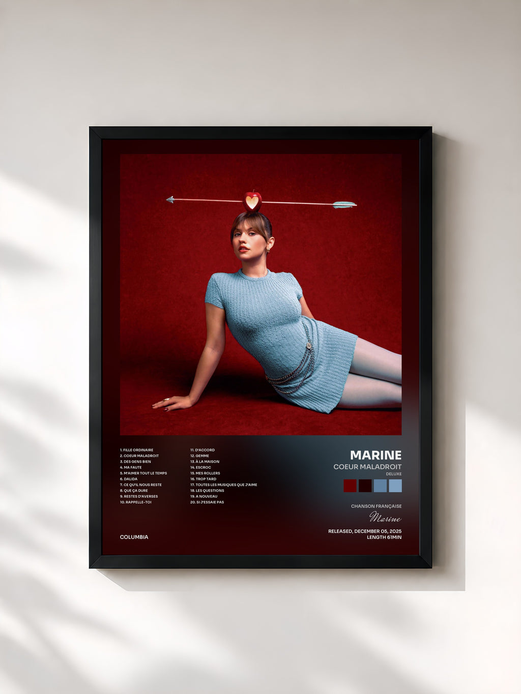 #noir Tableau de l'album Coeur maladroit (Deluxe) de Marine, cadre noir, imprimé et encadré en France