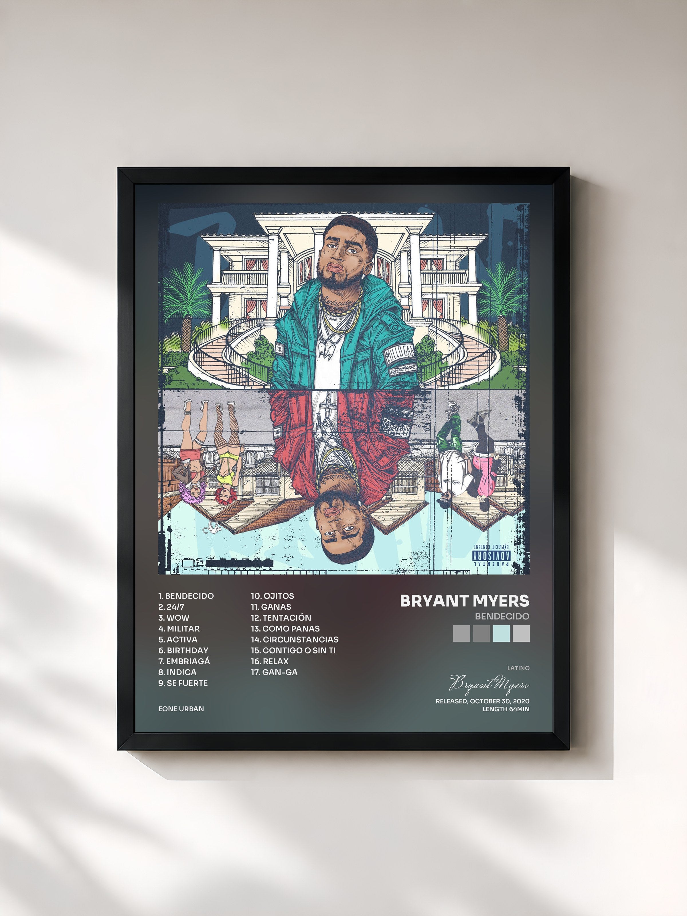 #noir Tableau de l'album Bendecido de Bryant Myers, cadre noir, imprimé et encadré en France