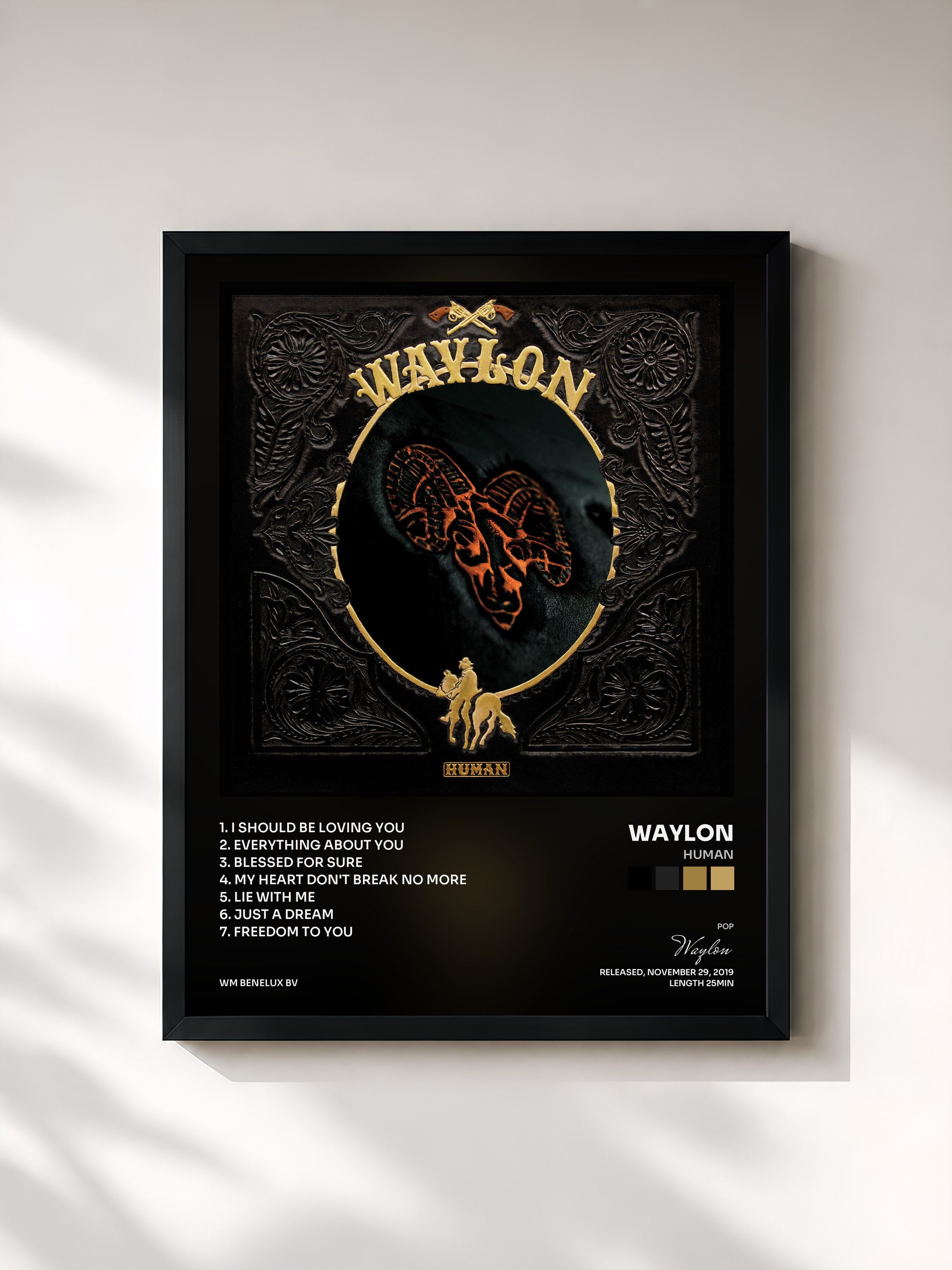 #noir Tableau de l'album Human de Waylon, cadre noir, imprimé et encadré en France