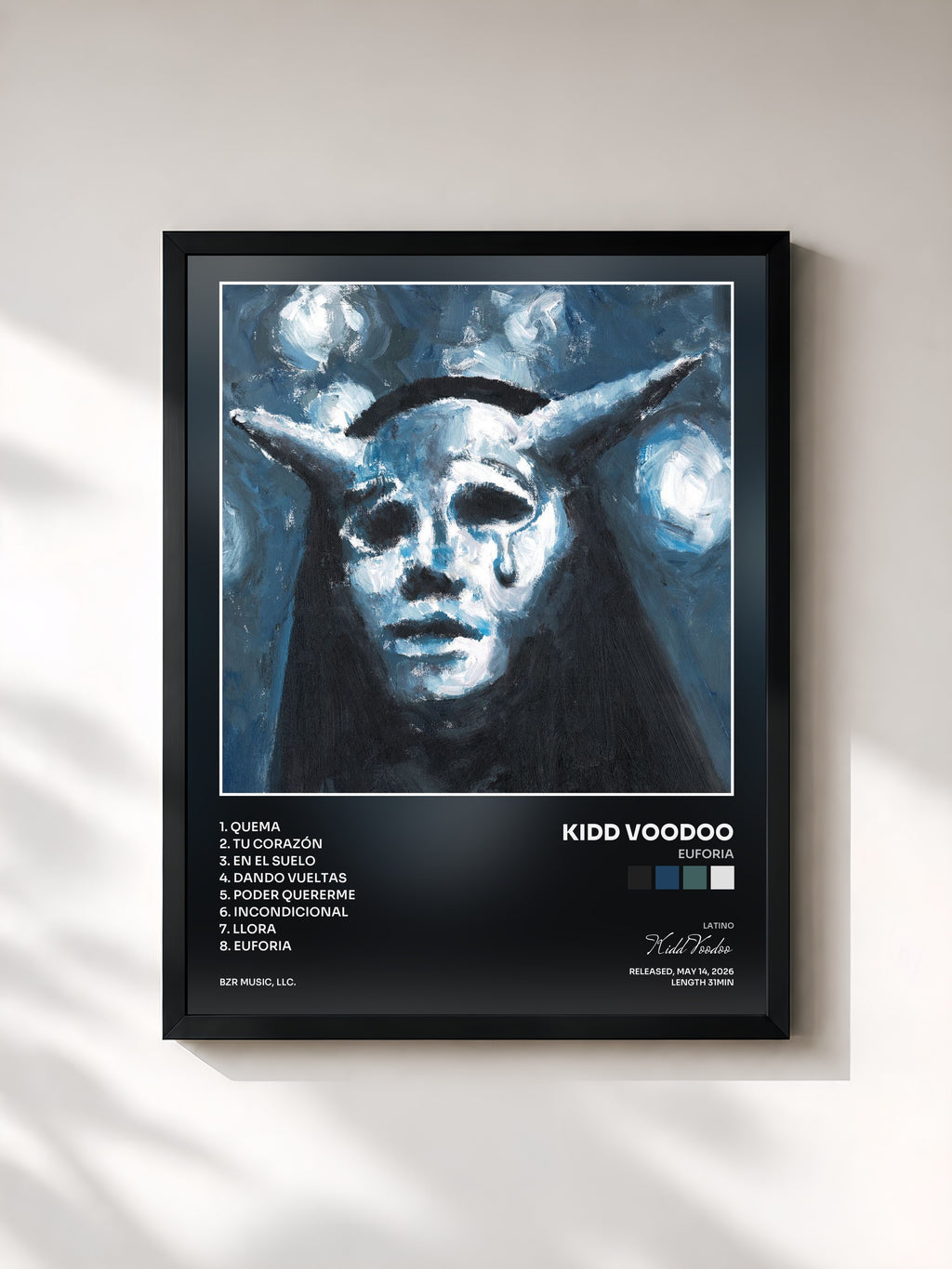 #noir Tableau de l'album Euforia de Kidd Voodoo, cadre noir, imprimé et encadré en France