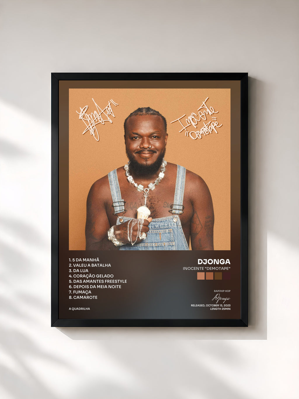 #noir Tableau de l'album Inocente "Demotape" de Djonga, cadre noir, imprimé et encadré en France
