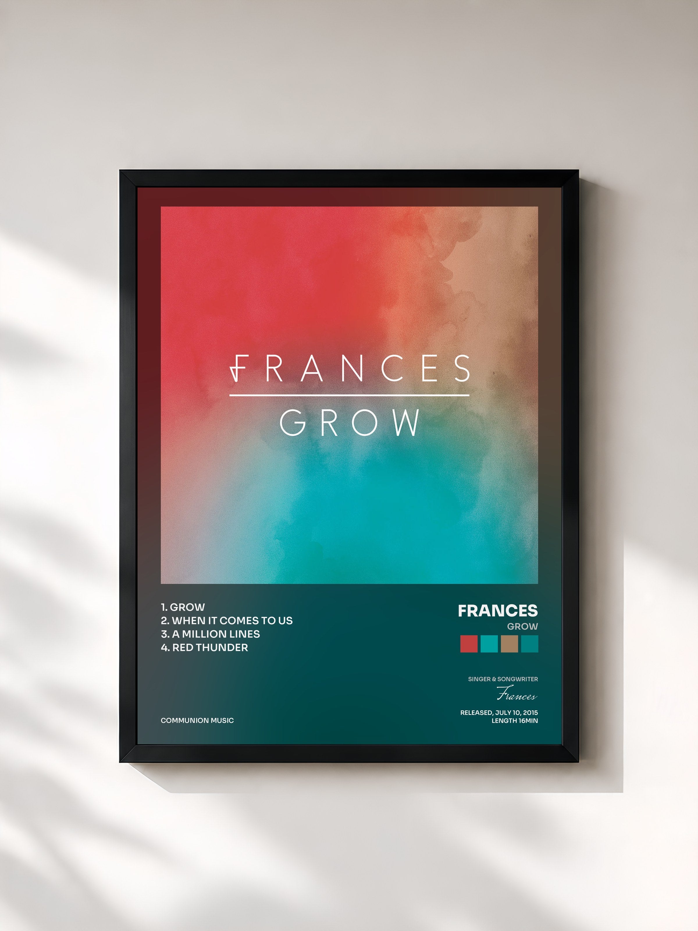#noir Tableau de l'album Grow de Frances, cadre noir, imprimé et encadré en France