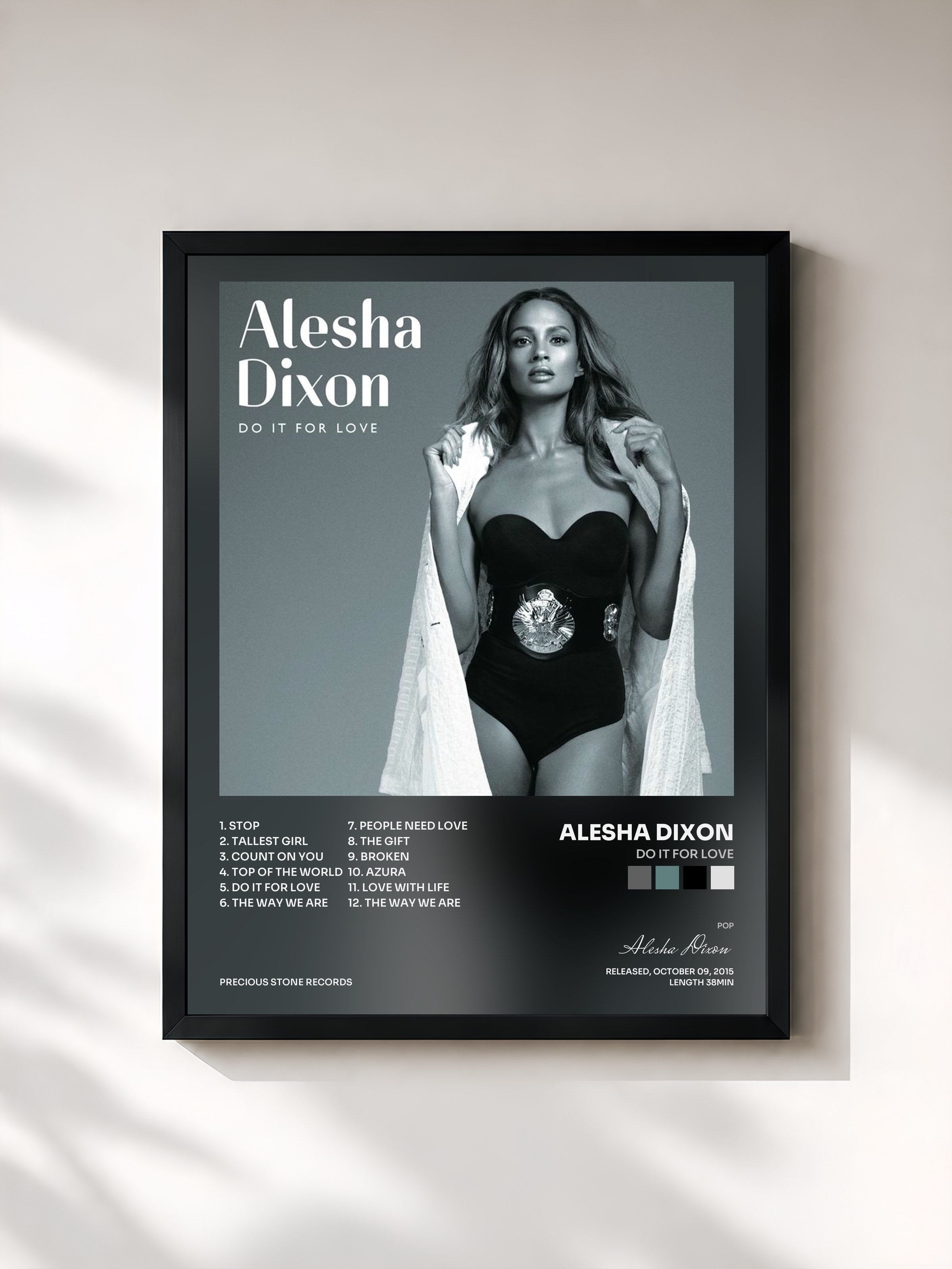 #noir Tableau de l'album Do It For Love de Alesha Dixon, cadre noir, imprimé et encadré en France