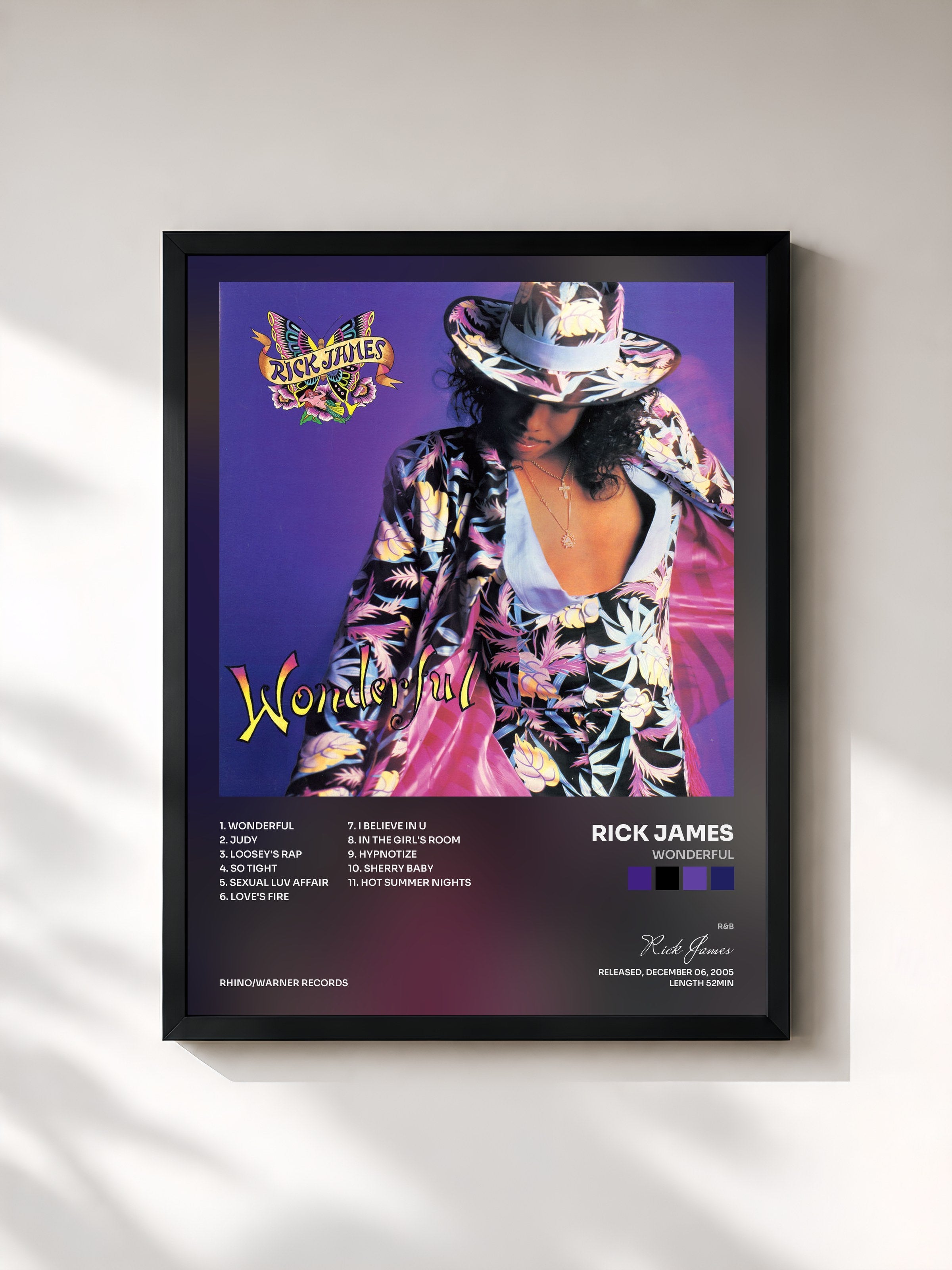 #noir Tableau de l'album Wonderful de Rick James, cadre noir, imprimé et encadré en France