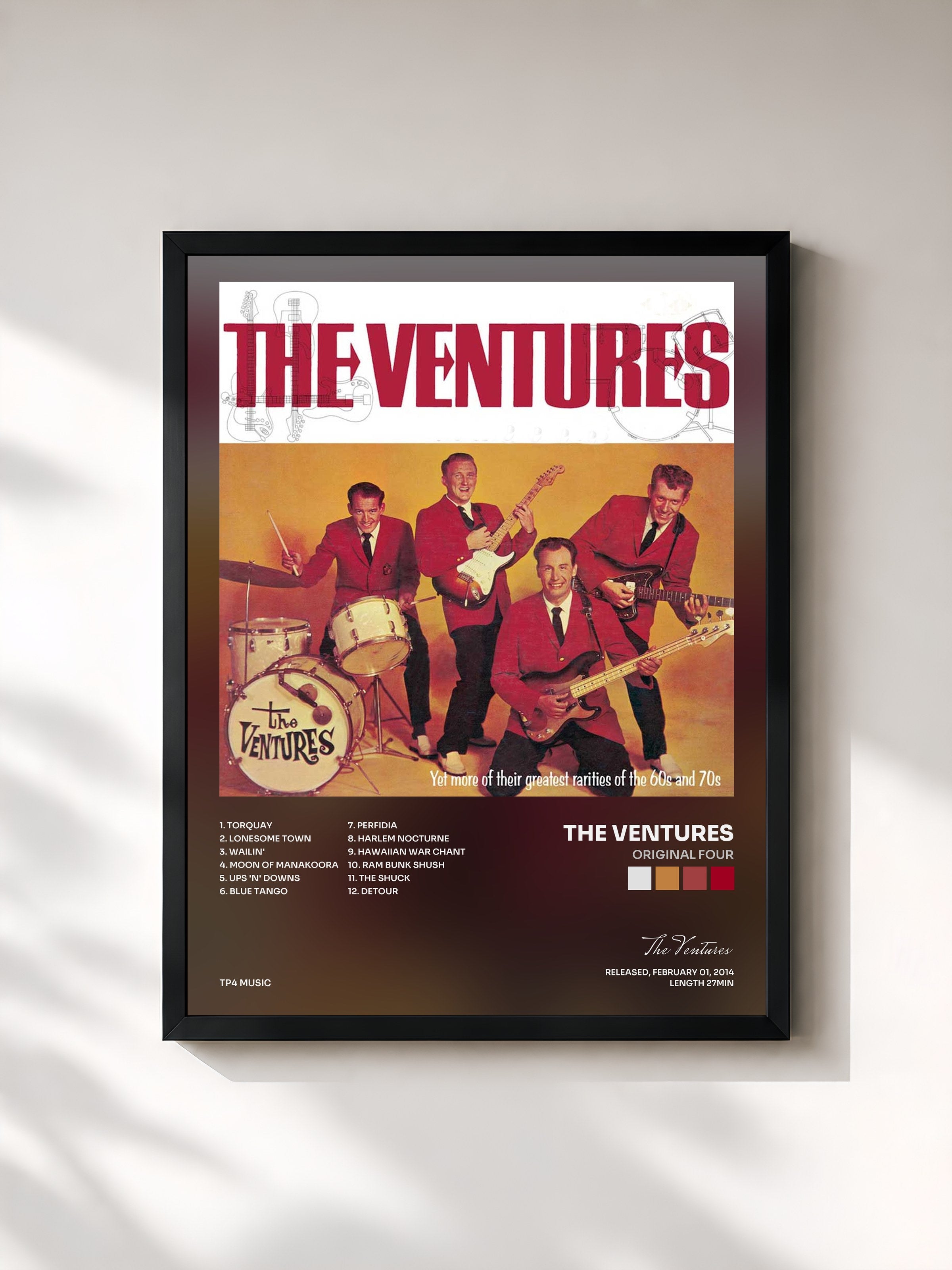 #noir Tableau de l'album Original Four de The Ventures, cadre noir, imprimé et encadré en France