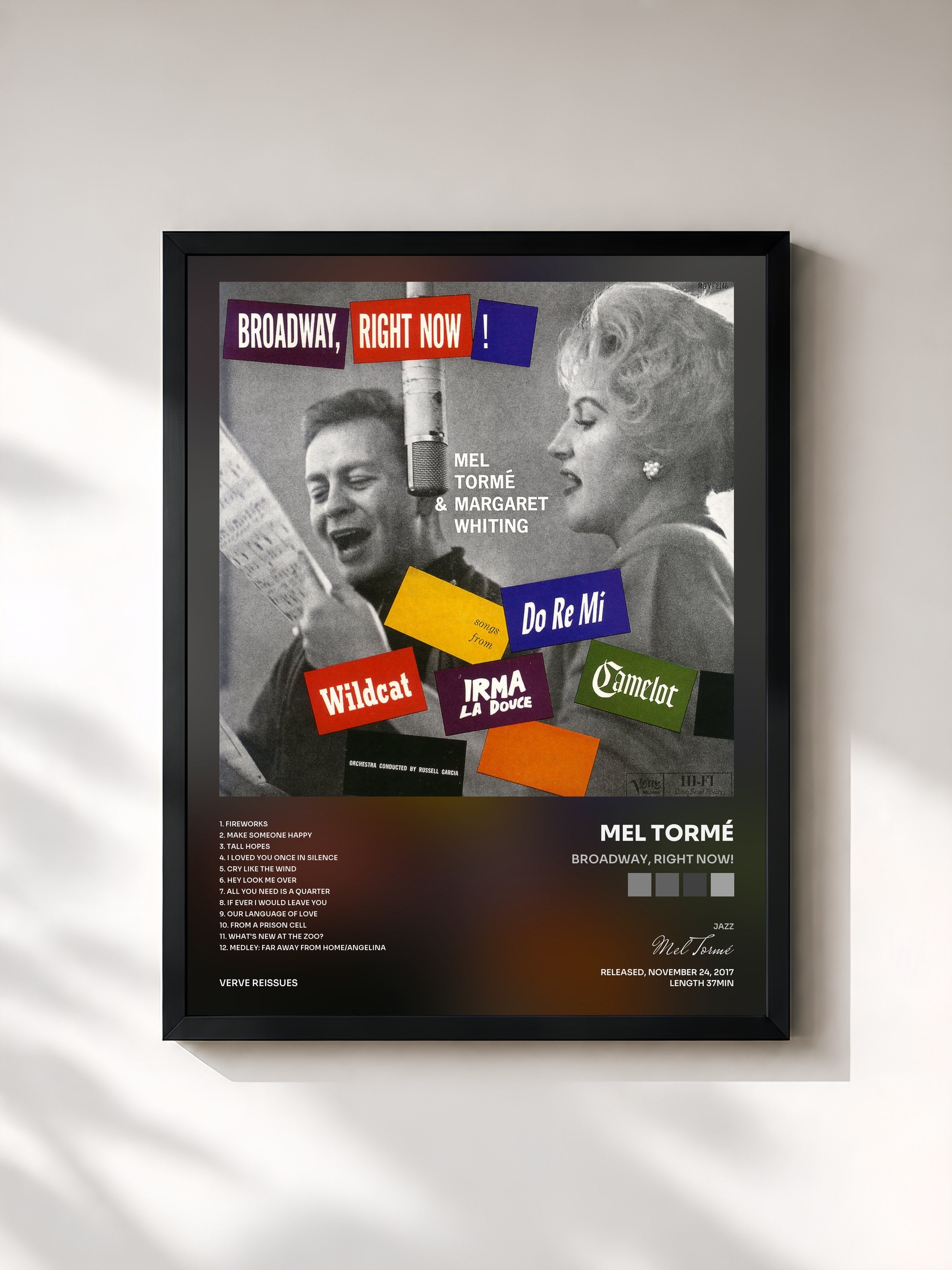 #noir Tableau de l'album Broadway, Right Now! de Mel Tormé, cadre noir, imprimé et encadré en France