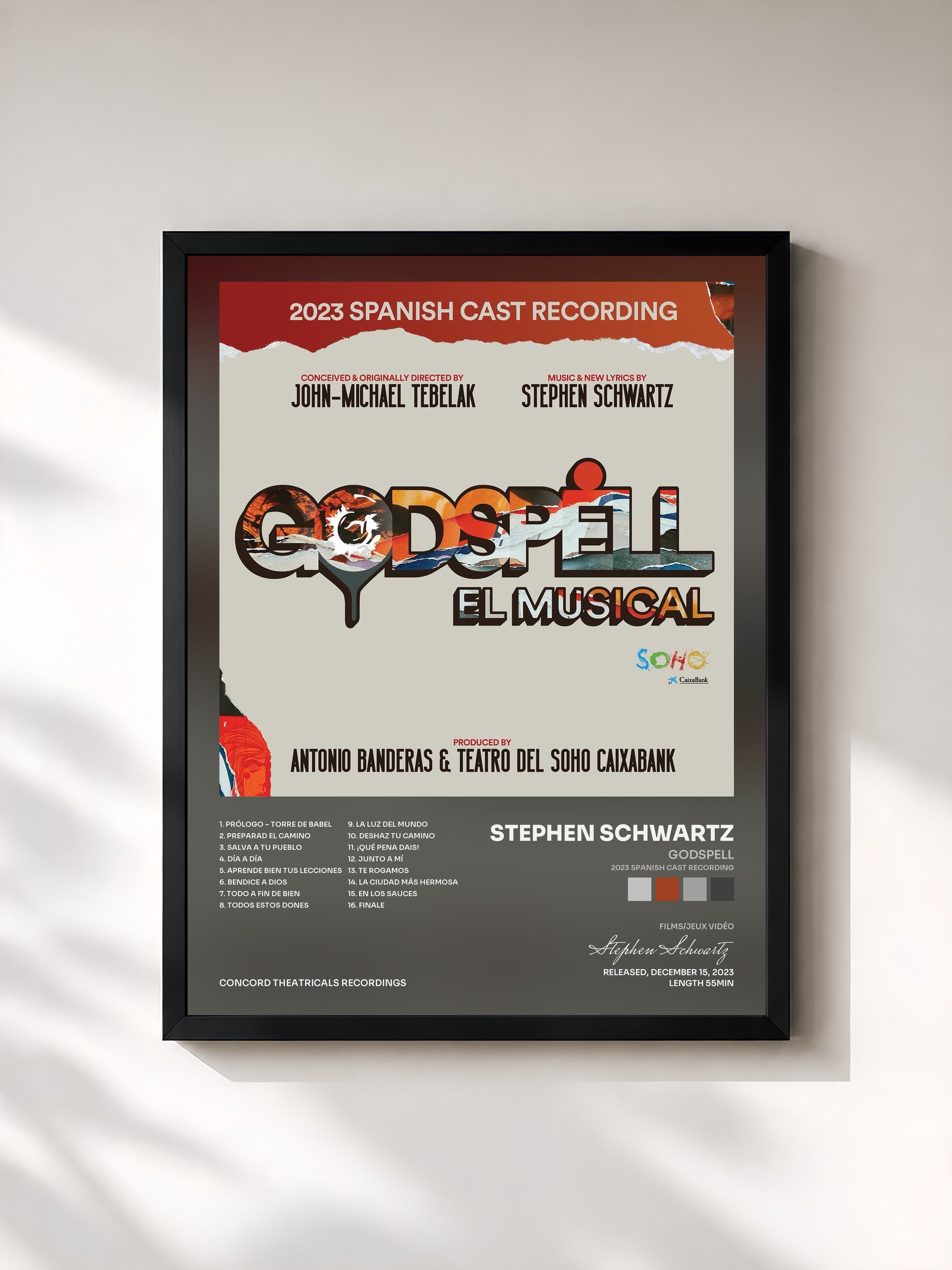 #noir Tableau de l'album Godspell (2023 Spanish Cast Recording) de Stephen Schwartz, cadre noir, imprimé et encadré en France