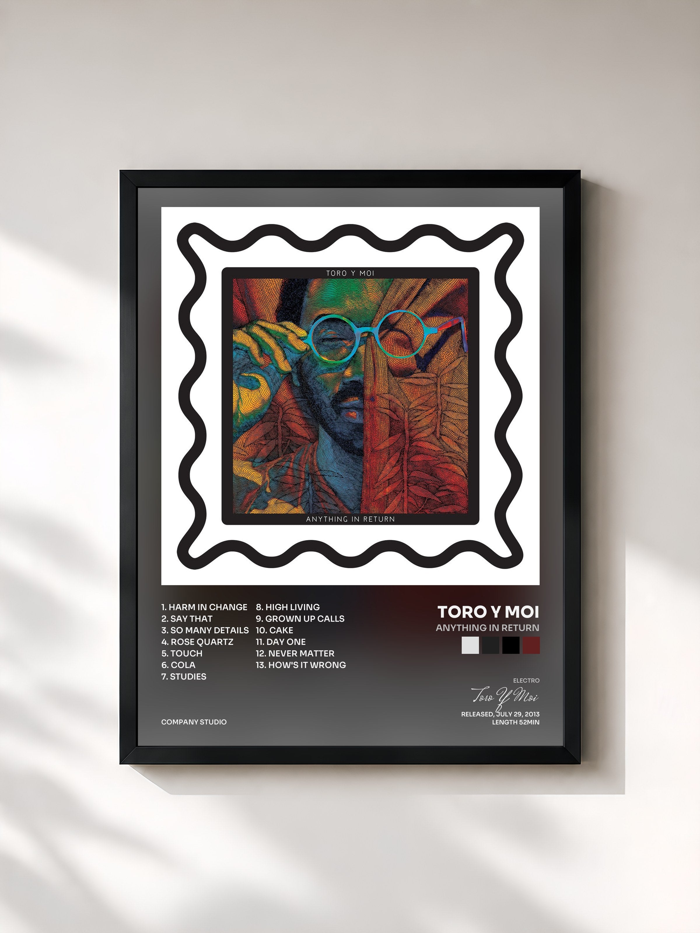 #noir Tableau de l'album Anything in Return de Toro Y Moi, cadre noir, imprimé et encadré en France