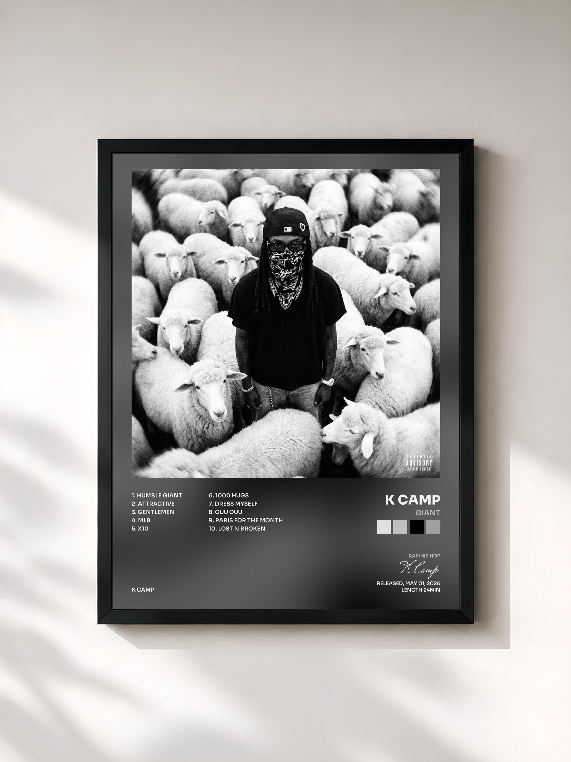 #noir Tableau de l'album GIANT de K Camp, cadre noir, imprimé et encadré en France