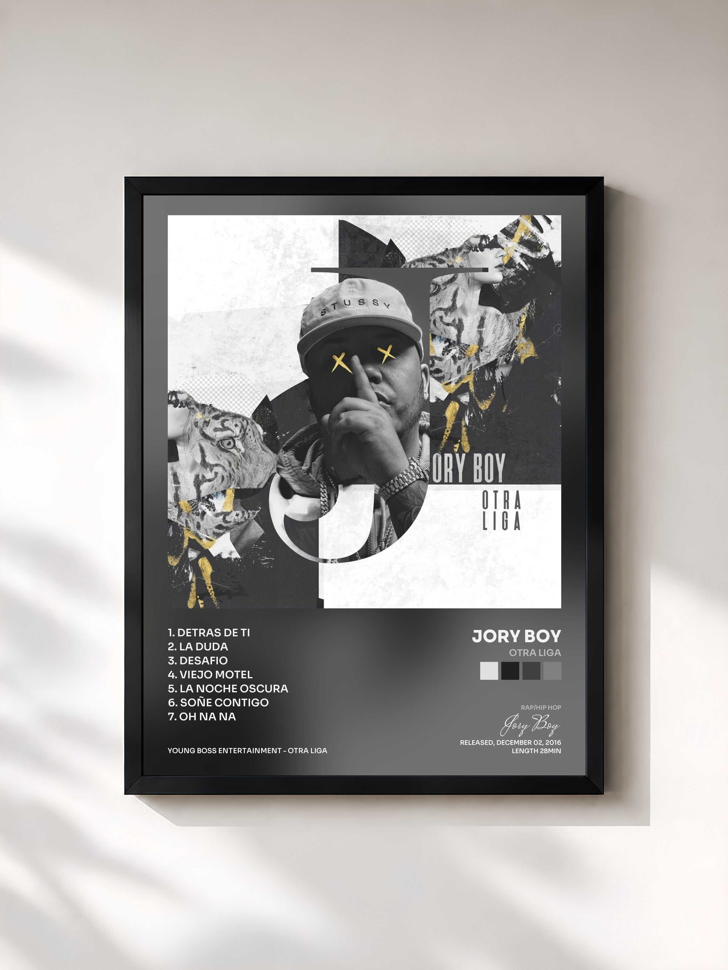 #noir Tableau de l'album Otra Liga de Jory Boy, cadre noir, imprimé et encadré en France