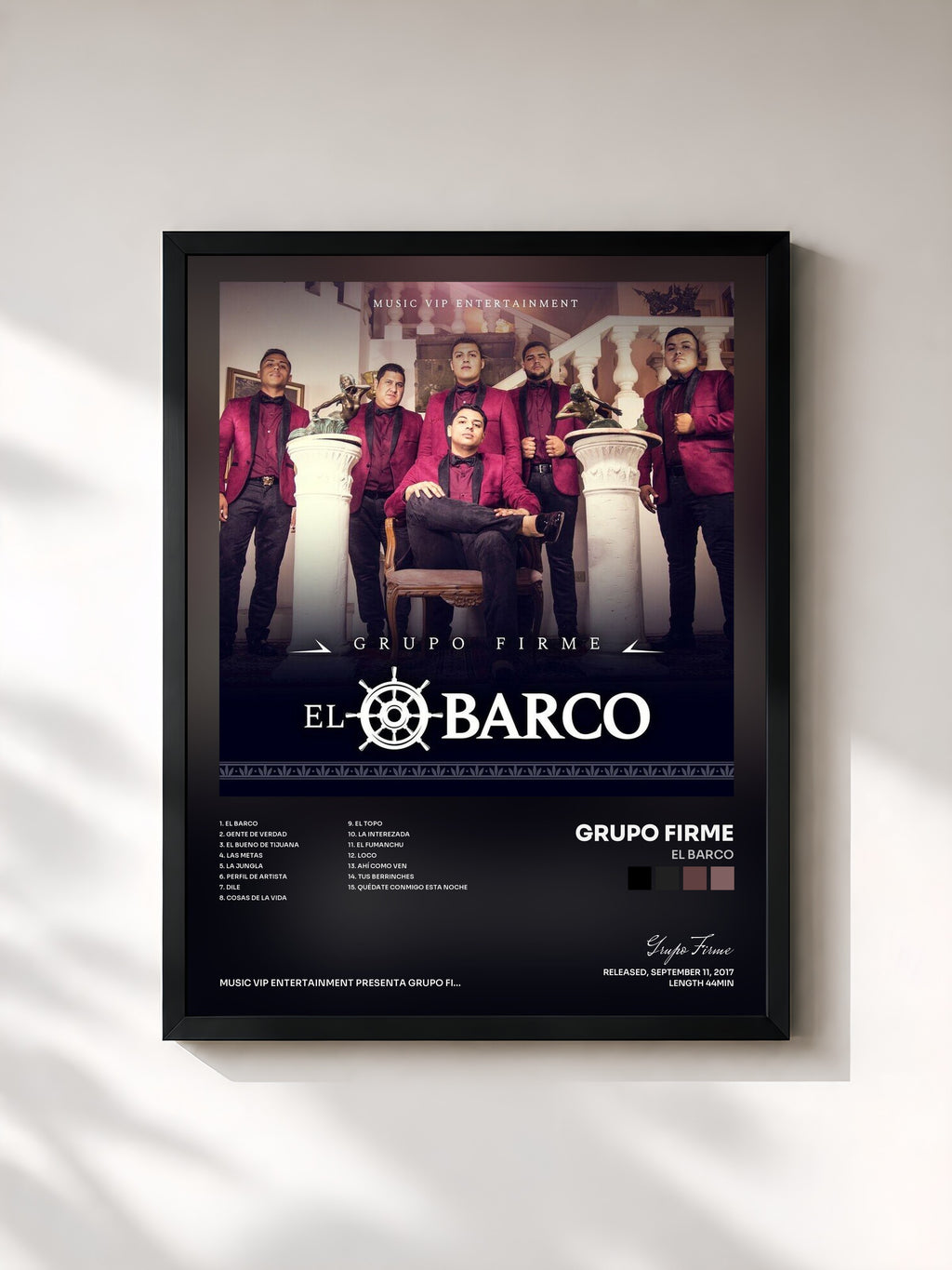 #noir Tableau de l'album El Barco de Grupo Firme, cadre noir, imprimé et encadré en France