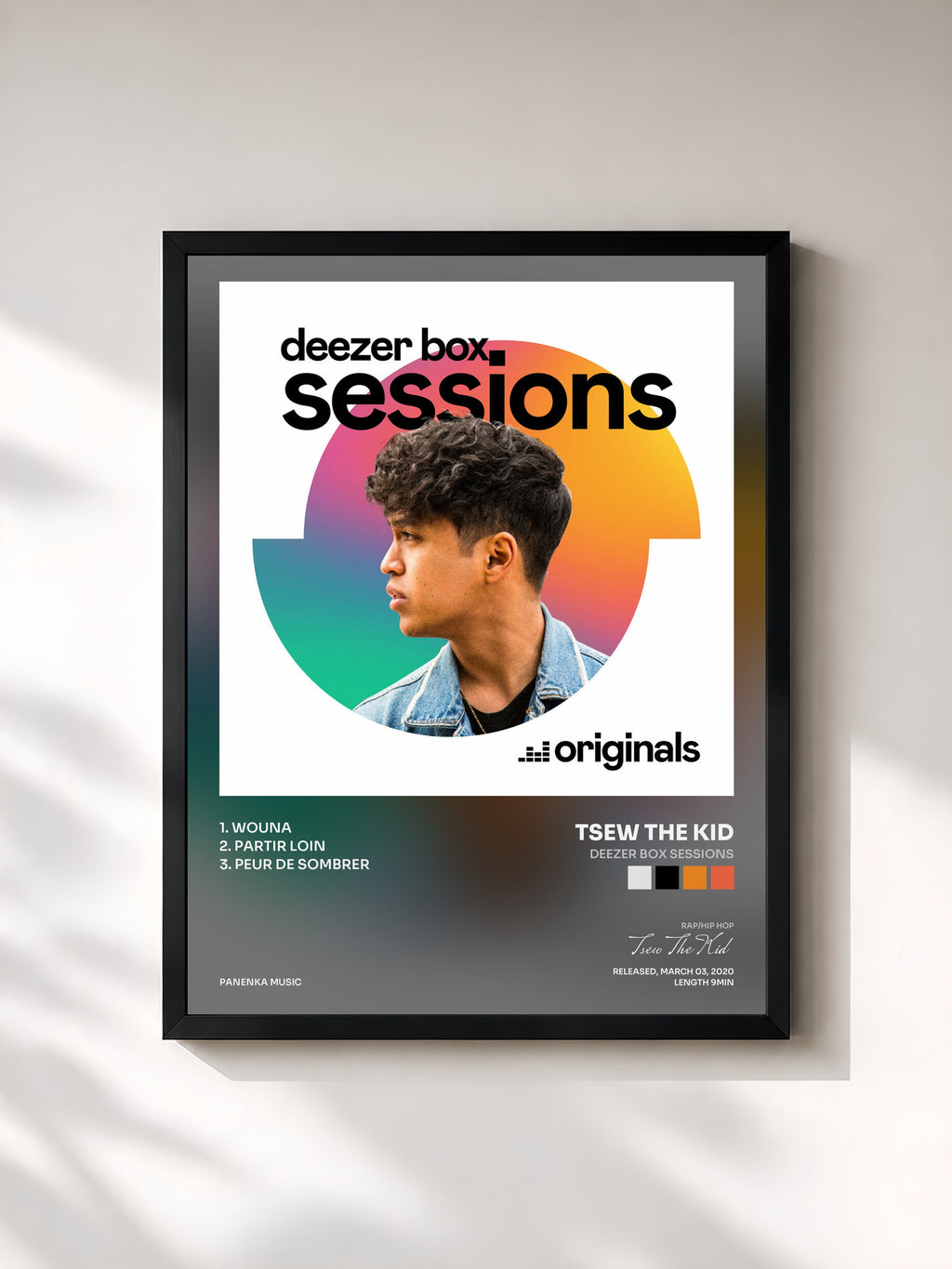 #noir Tableau de l'album Deezer Box Sessions de Tsew The Kid, cadre noir, imprimé et encadré en France