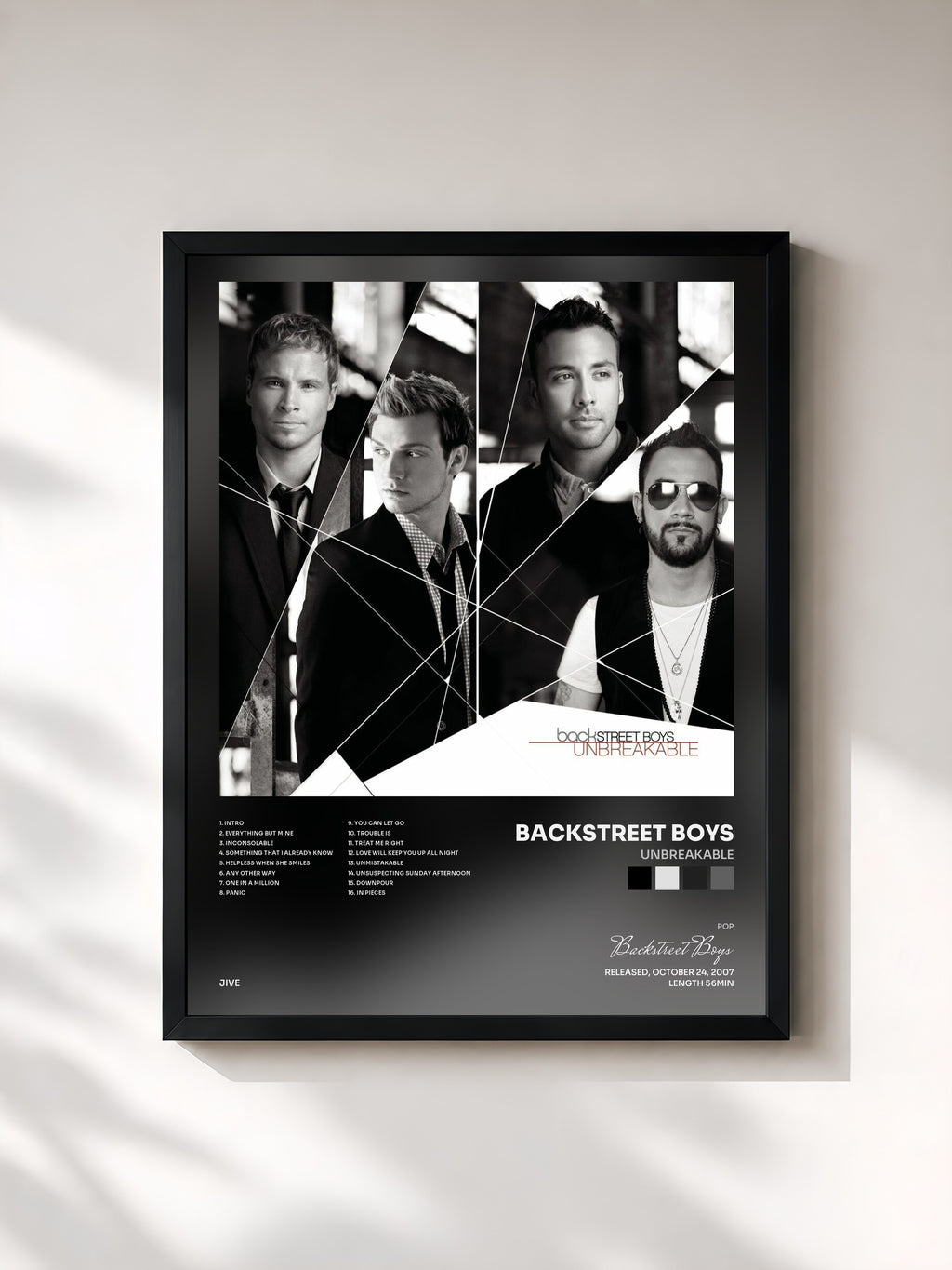 #noir Tableau de l'album Unbreakable de Backstreet Boys, cadre noir, imprimé et encadré en France