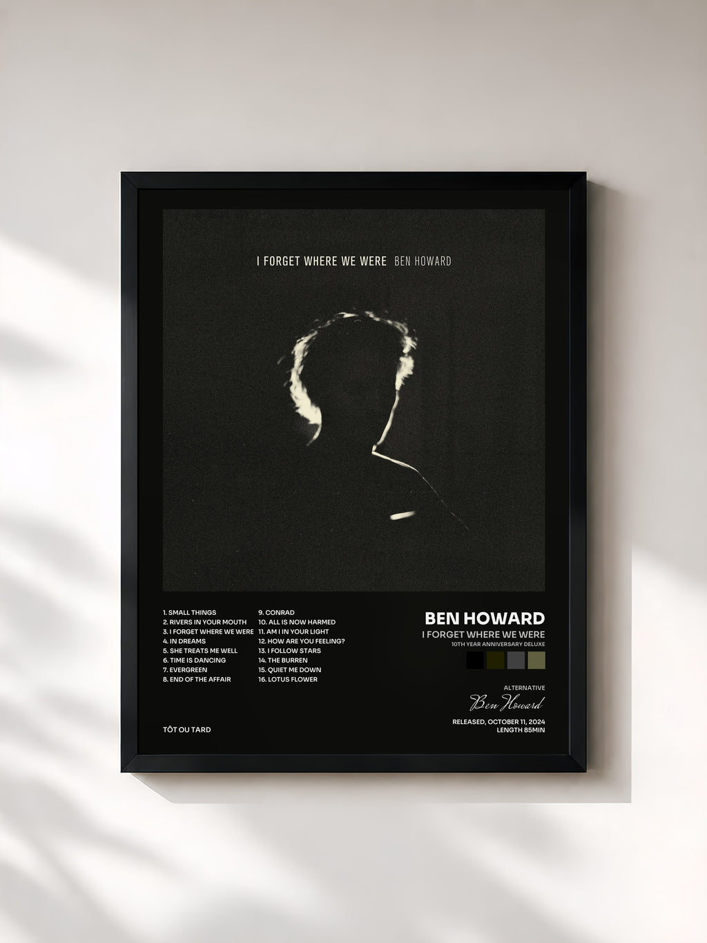 #noir Tableau de l'album I Forget Where We Were (10th Year Anniversary Deluxe) de Ben Howard, cadre noir, imprimé et encadré en France
