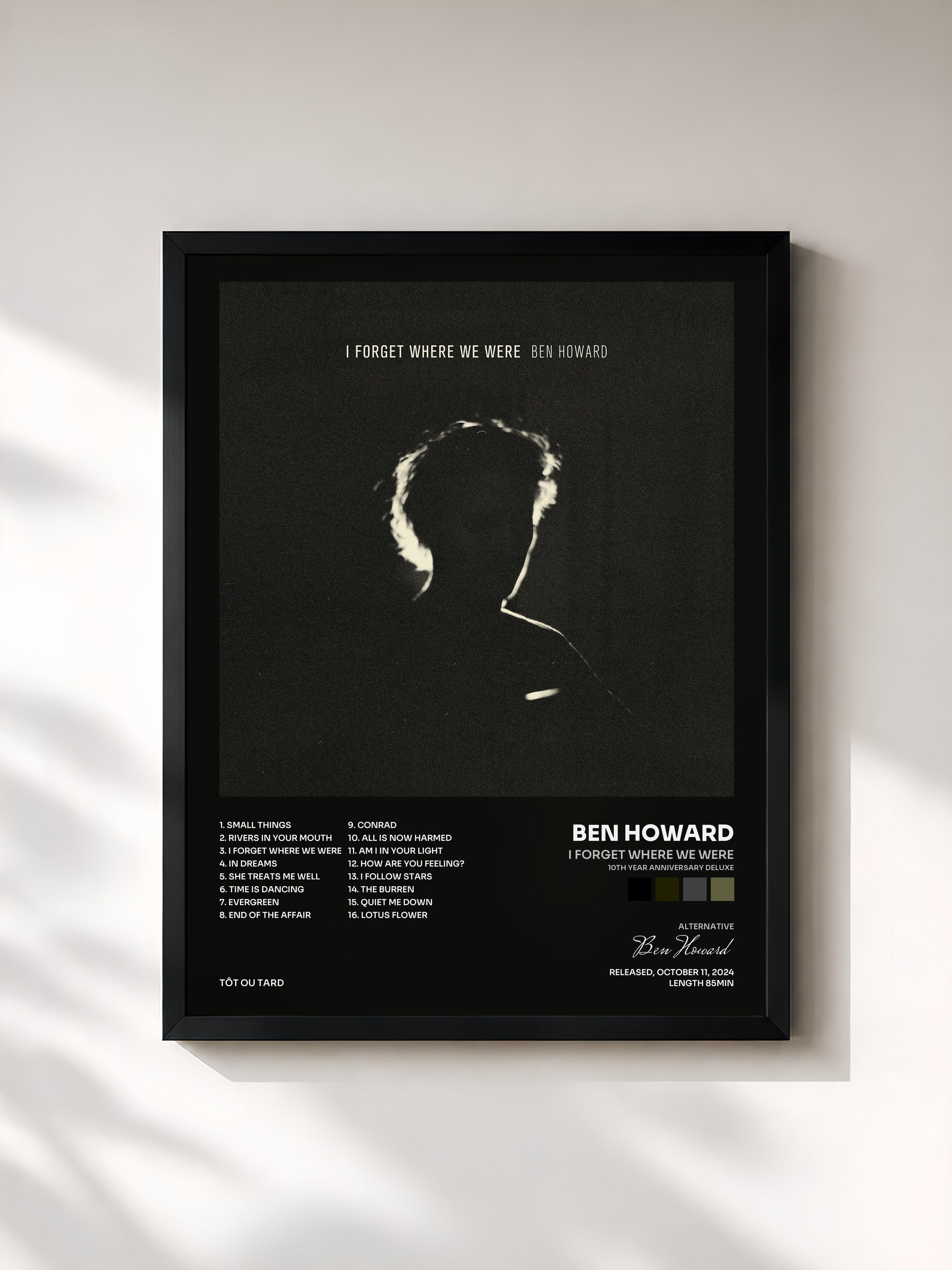 #noir Tableau de l'album I Forget Where We Were (10th Year Anniversary Deluxe) de Ben Howard, cadre noir, imprimé et encadré en France
