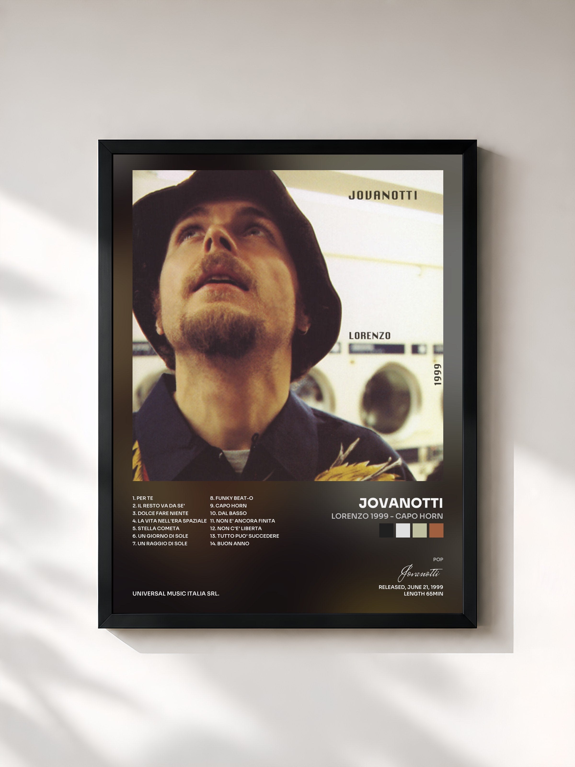 #noir Tableau de l'album Lorenzo 1999 - Capo Horn de Jovanotti, cadre noir, imprimé et encadré en France