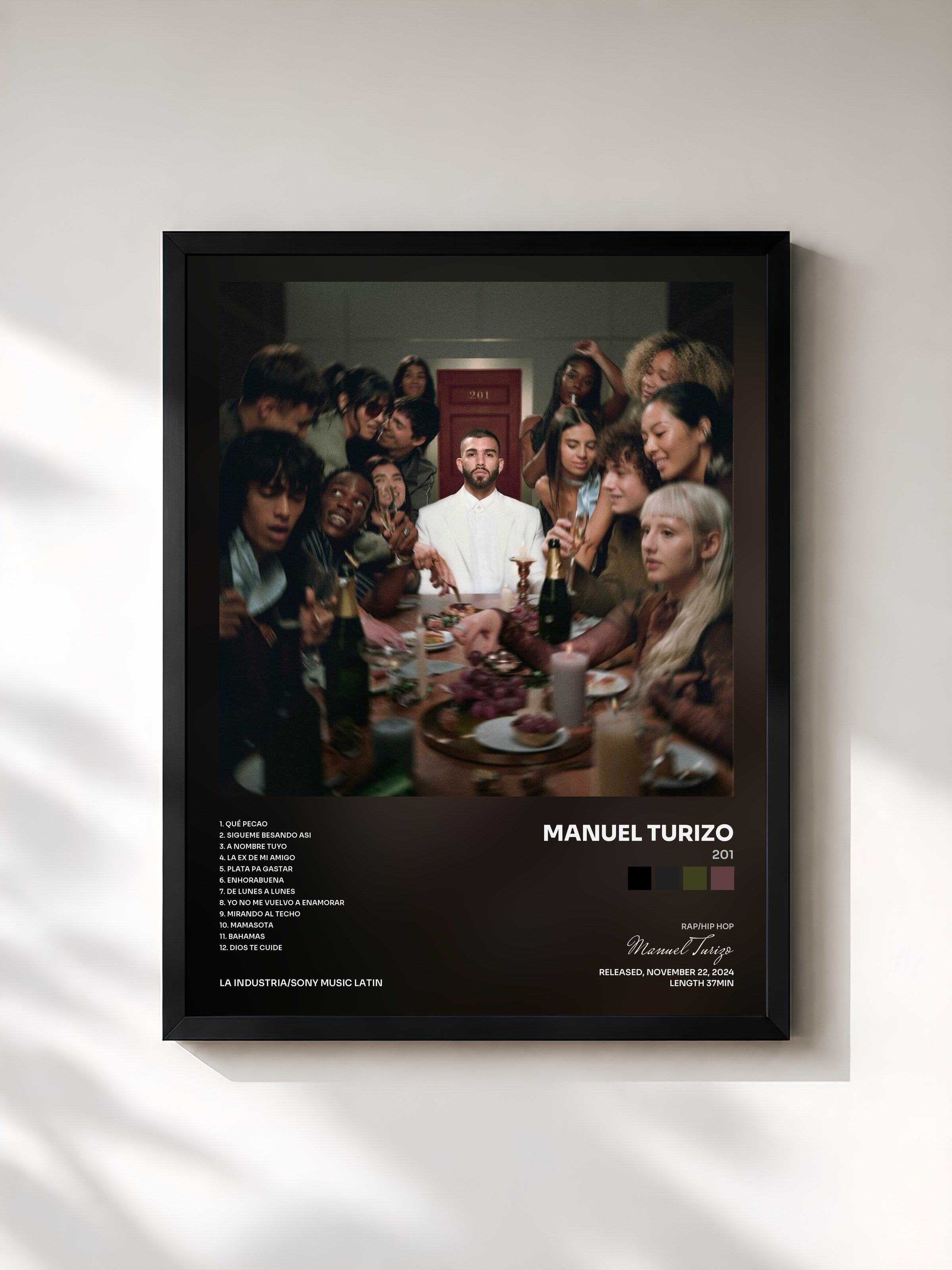 #noir Tableau de l'album 201 de Manuel Turizo, cadre noir, imprimé et encadré en France
