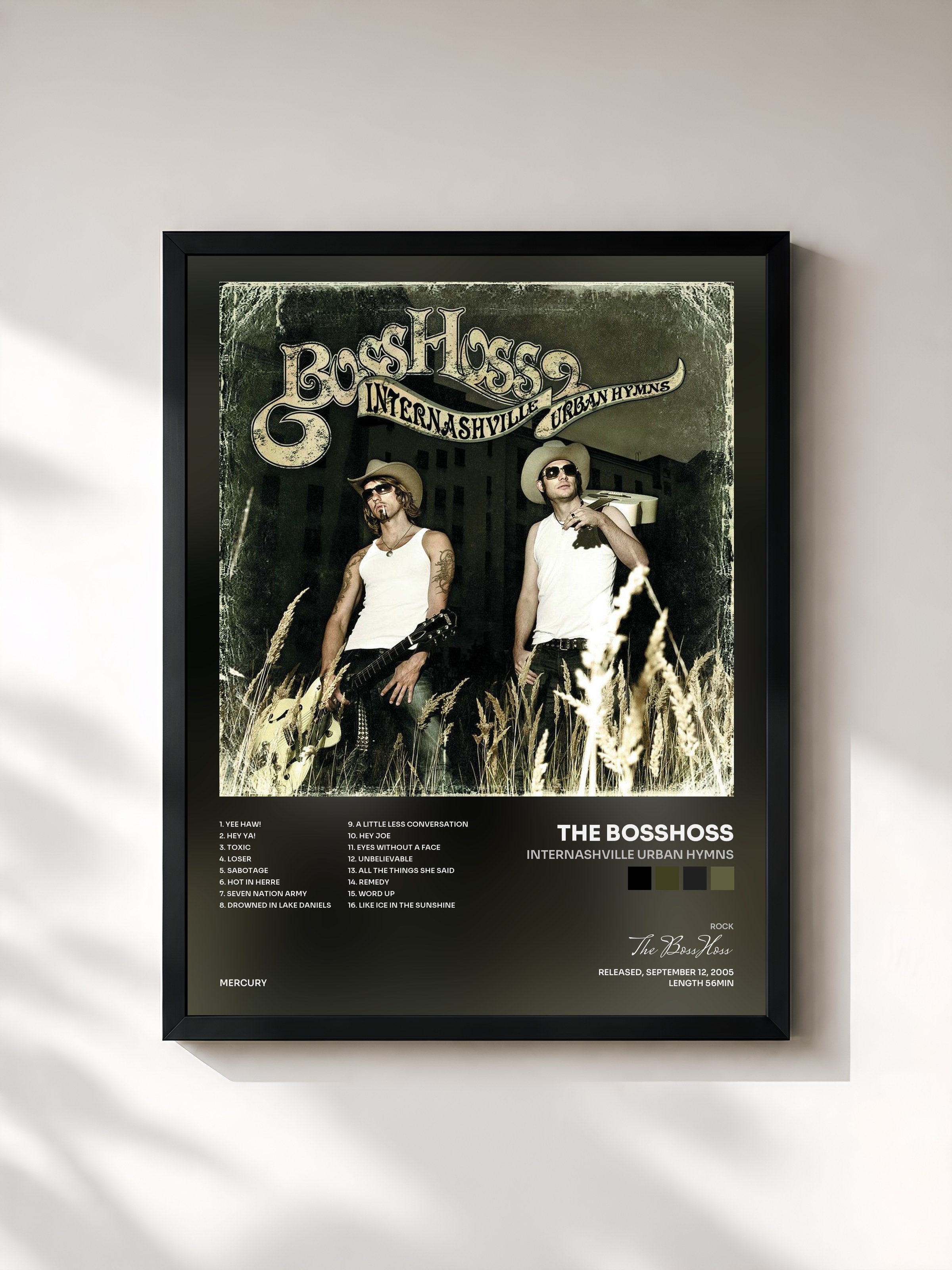 #noir Tableau de l'album Internashville Urban Hymns de The BossHoss, cadre noir, imprimé et encadré en France