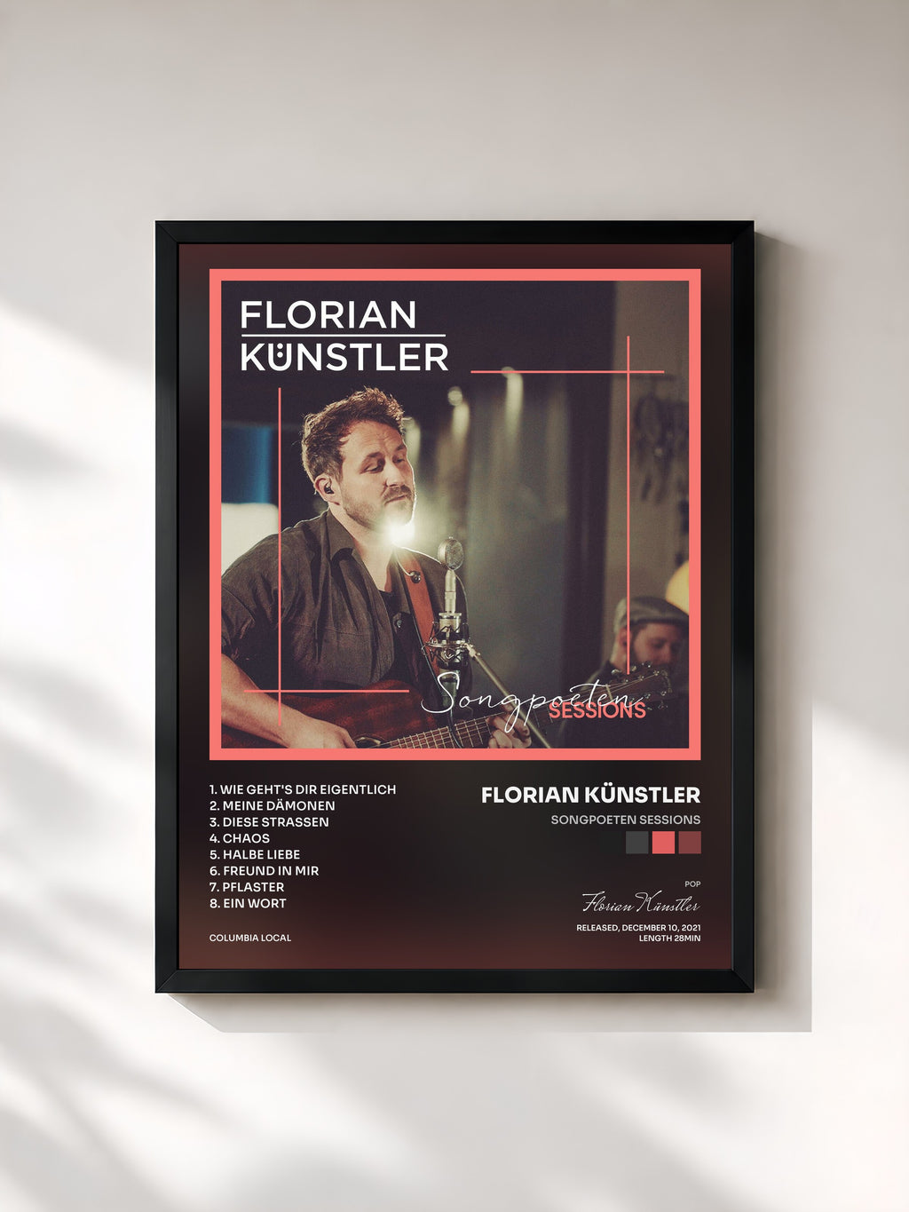#noir Tableau de l'album Songpoeten Sessions de Florian Künstler, cadre noir, imprimé et encadré en France