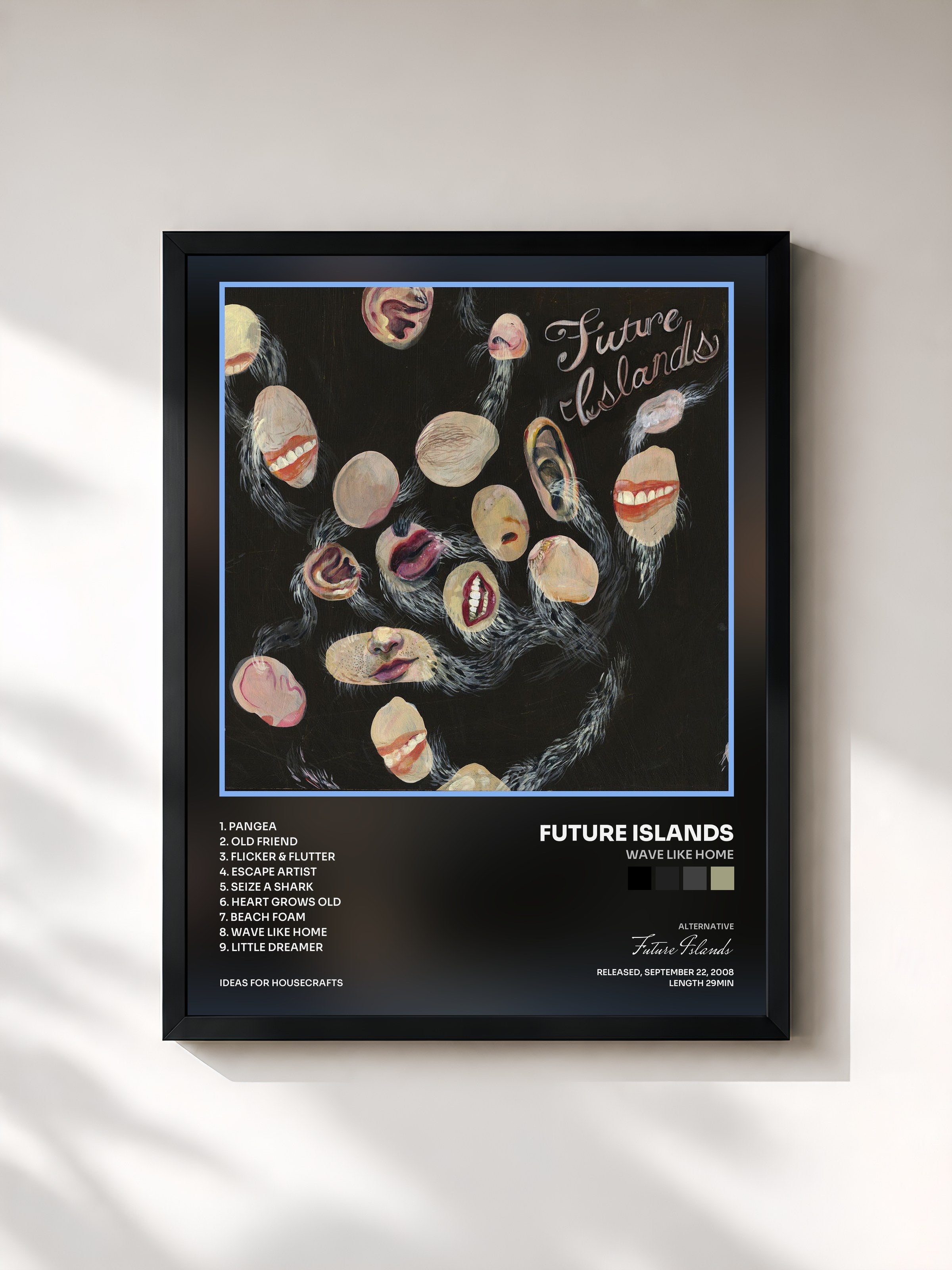 #noir Tableau de l'album Wave Like Home de Future Islands, cadre noir, imprimé et encadré en France