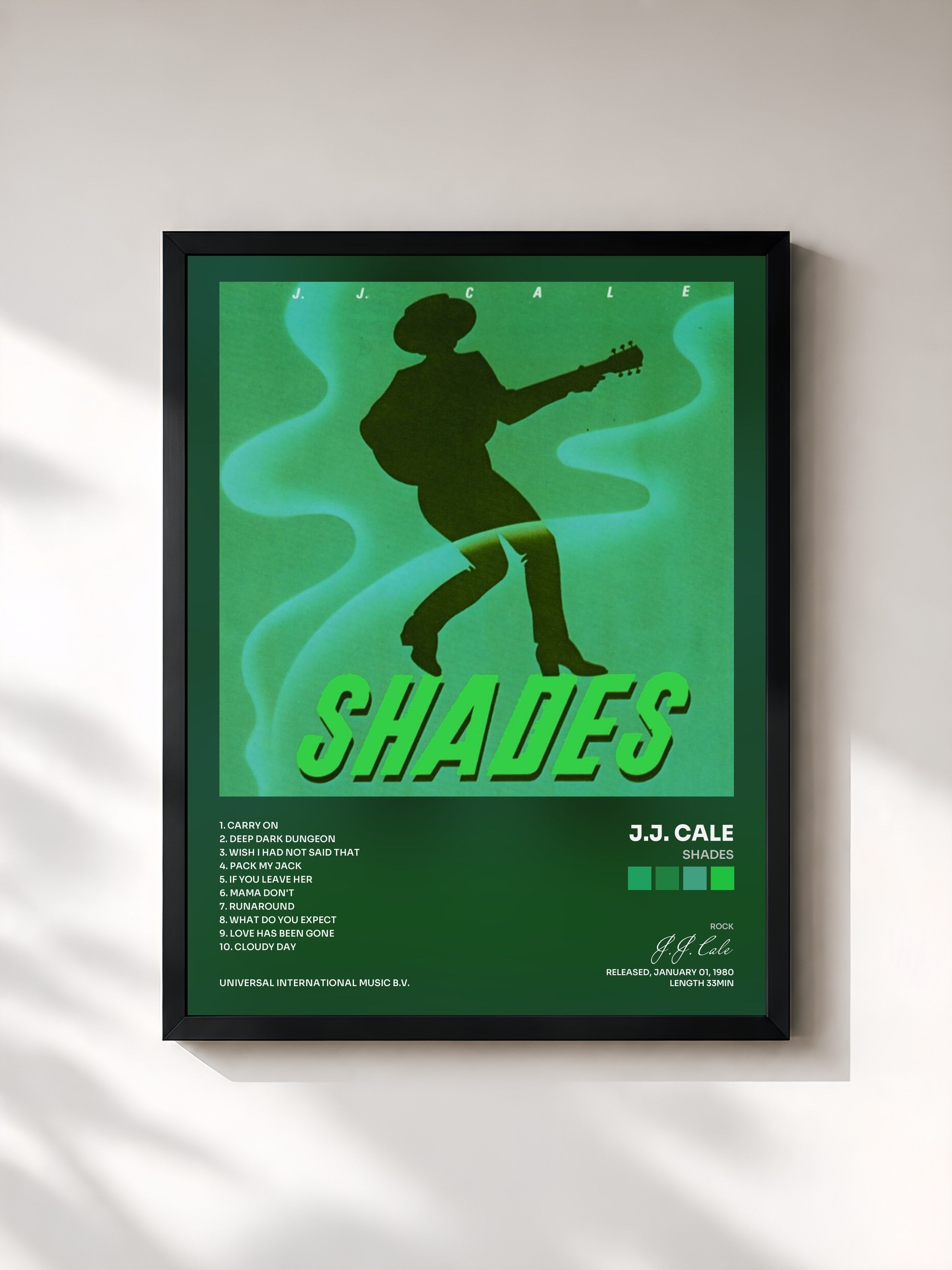 #noir Tableau de l'album Shades de J.J. Cale, cadre noir, imprimé et encadré en France