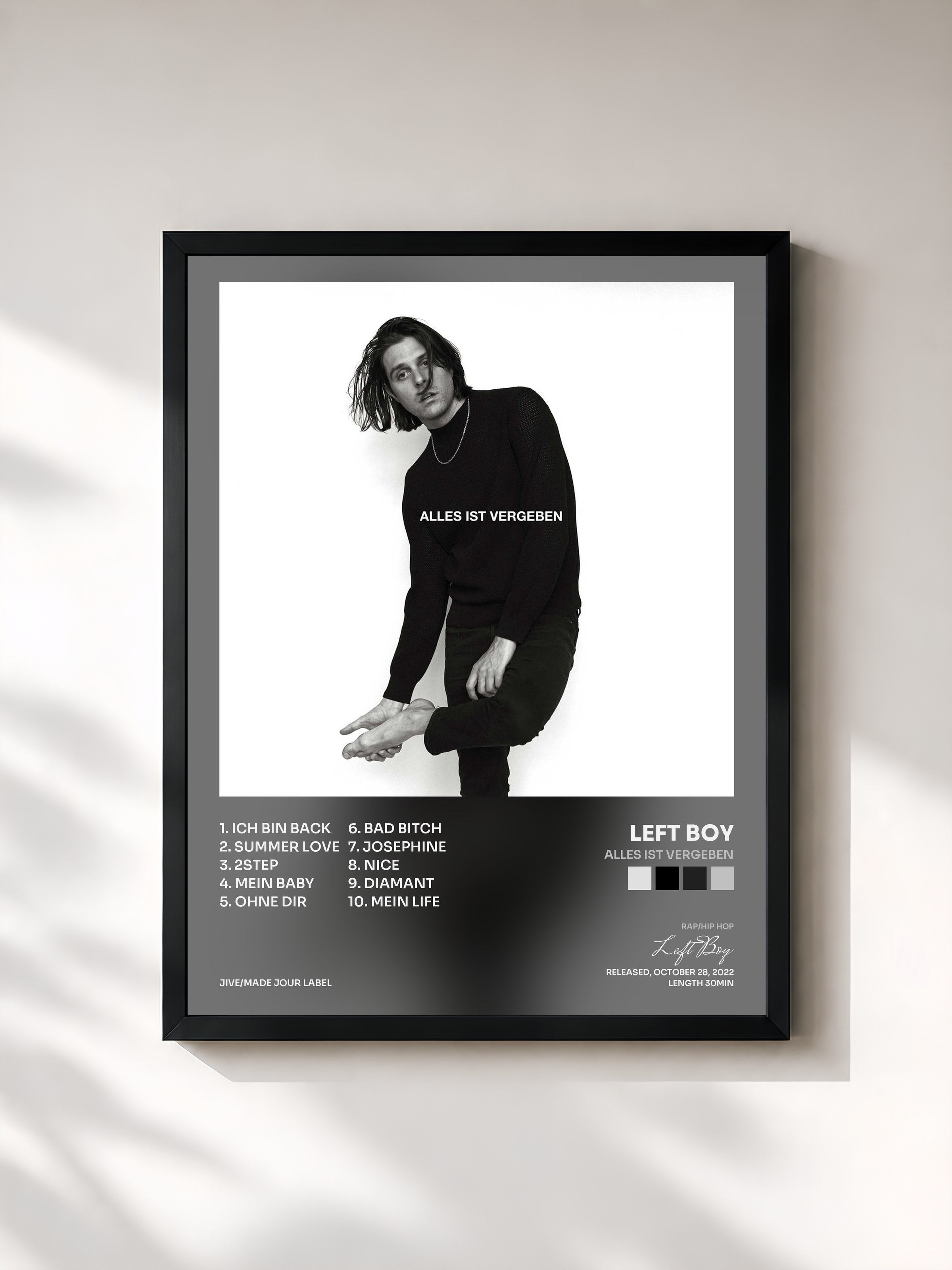 #noir Tableau de l'album Alles ist Vergeben de Left Boy, cadre noir, imprimé et encadré en France