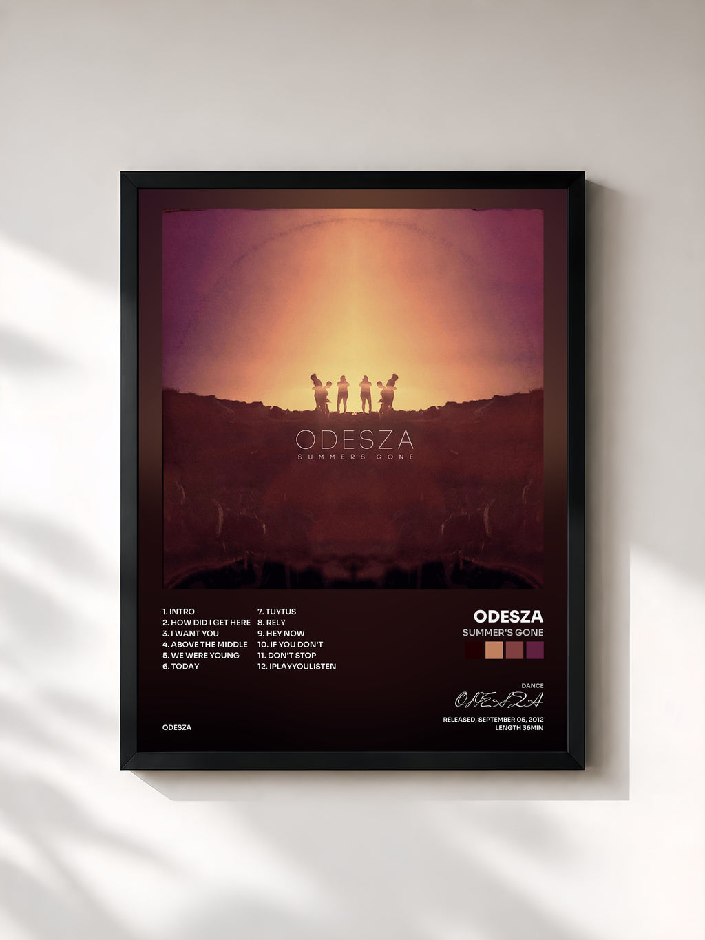 #noir Tableau de l'album Summer's Gone de ODESZA, cadre noir, imprimé et encadré en France