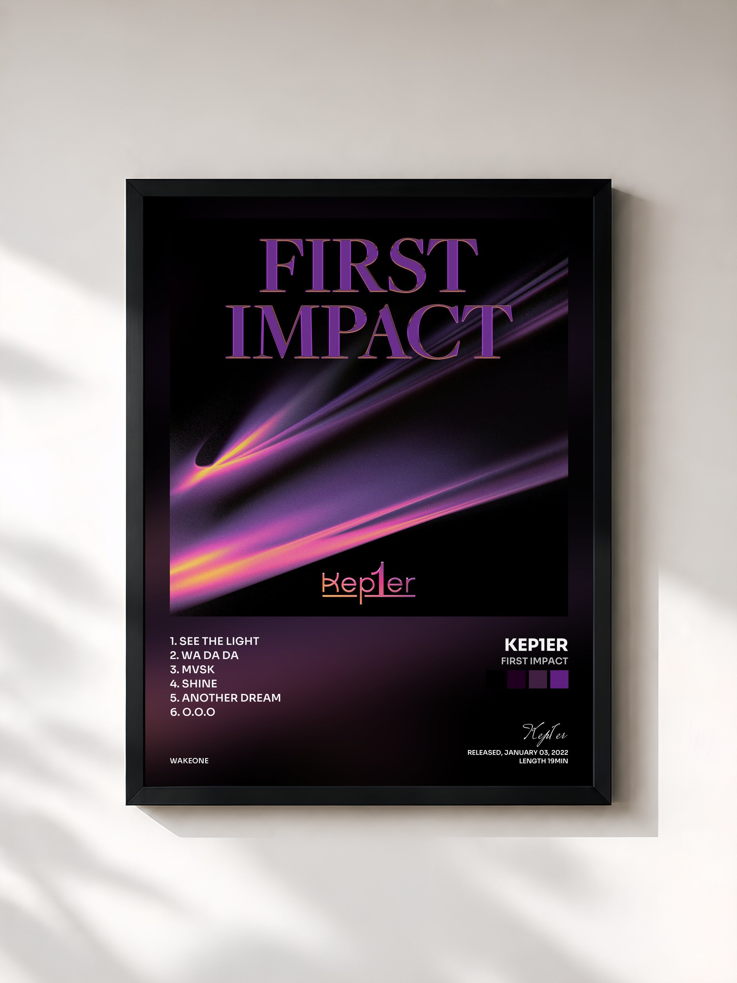 #noir Tableau de l'album FIRST IMPACT de Kep1er, cadre noir, imprimé et encadré en France