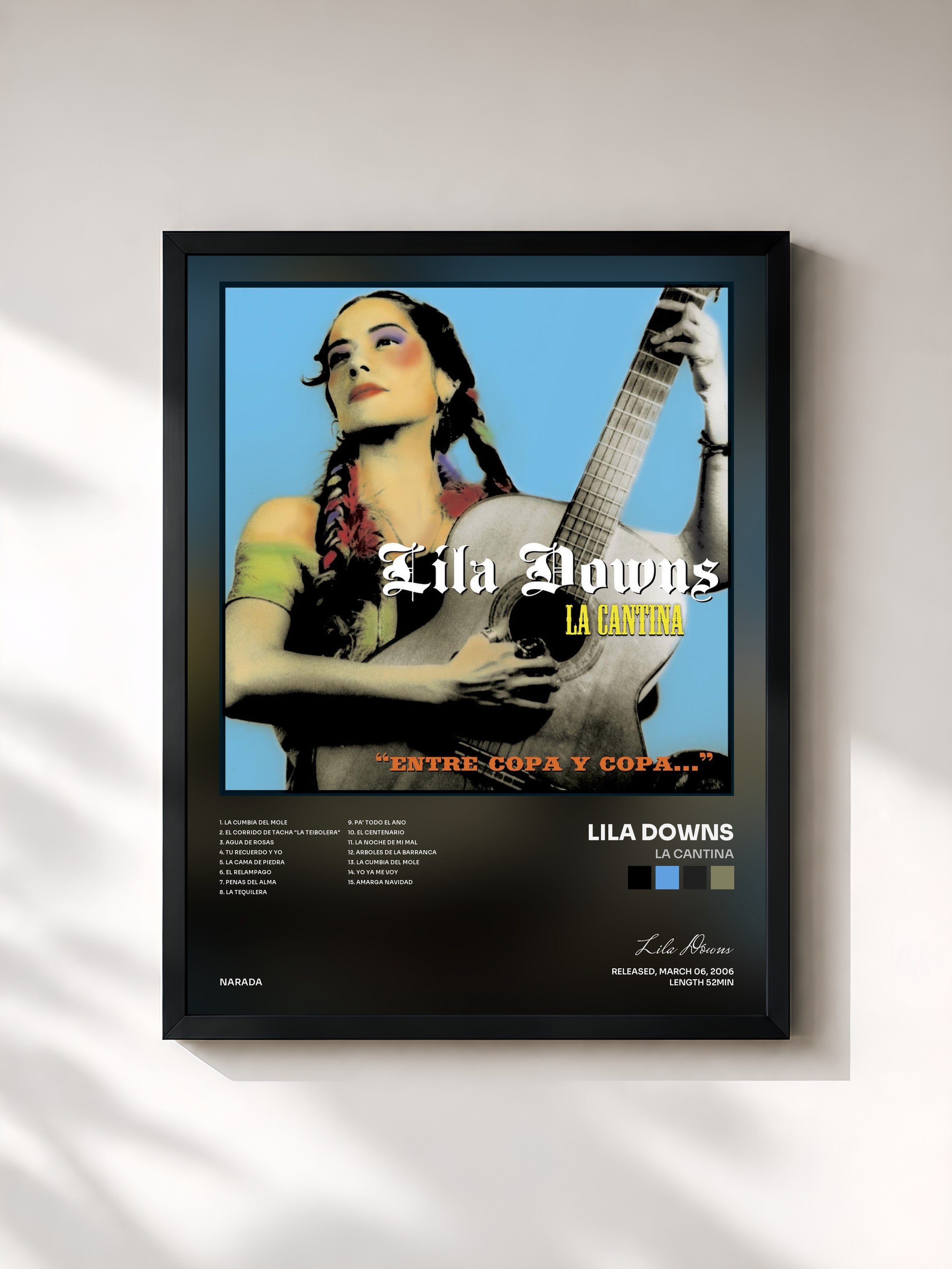 #noir Tableau de l'album La Cantina de Lila Downs, cadre noir, imprimé et encadré en France