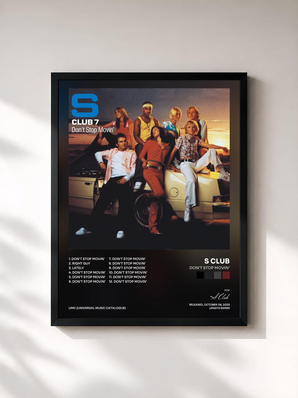 #noir Tableau de l'album Don’t Stop Movin’ de S Club, cadre noir, imprimé et encadré en France