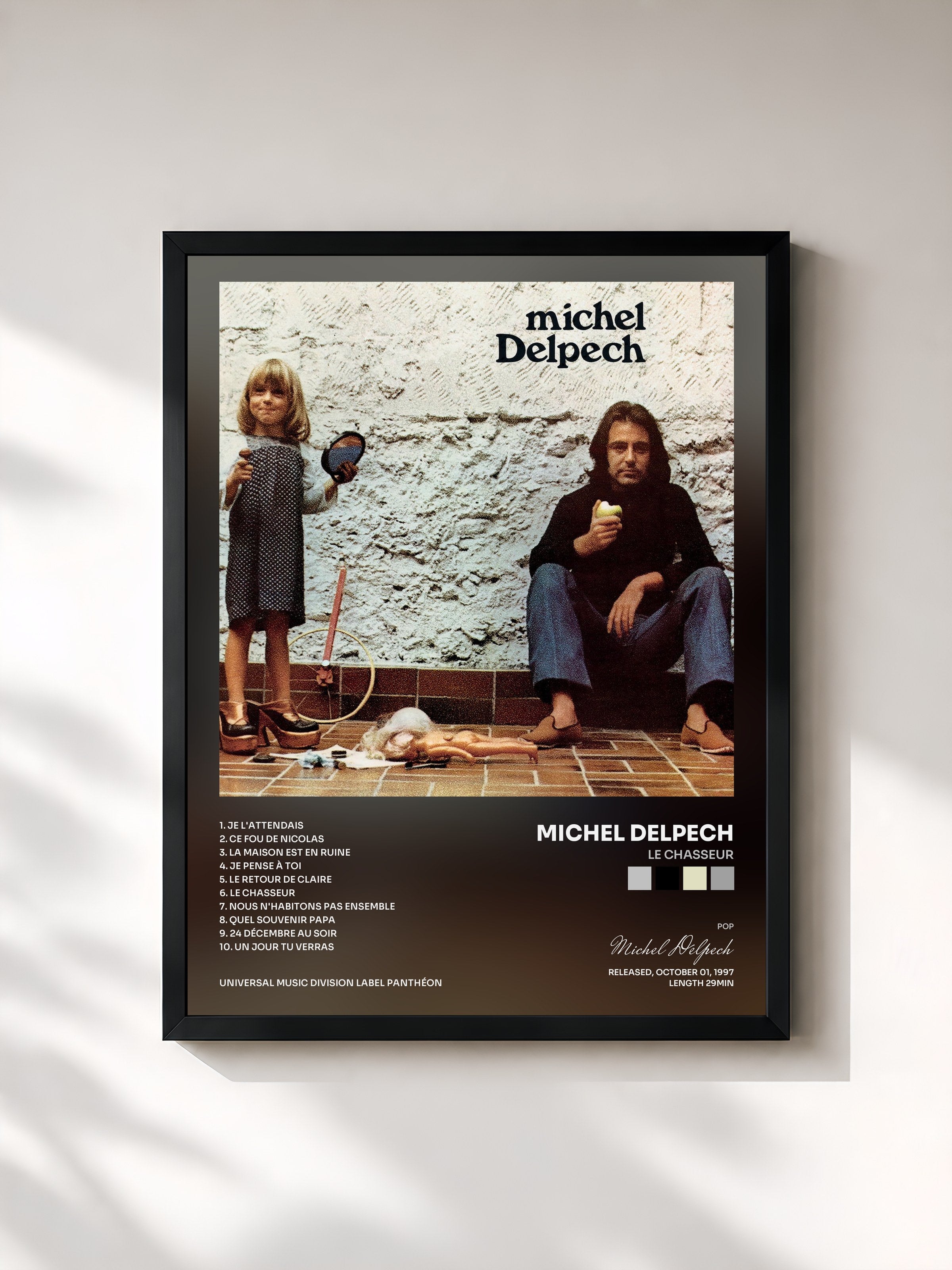 #noir Tableau de l'album Le Chasseur de Michel Delpech, cadre noir, imprimé et encadré en France