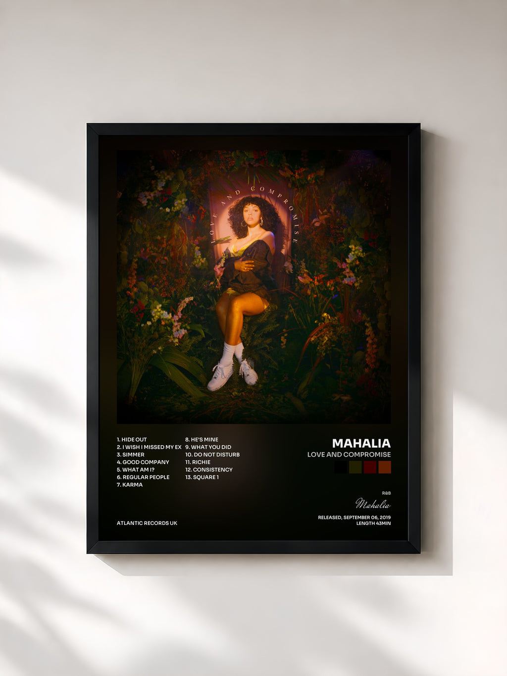 #noir Tableau de l'album LOVE AND COMPROMISE de Mahalia, cadre noir, imprimé et encadré en France