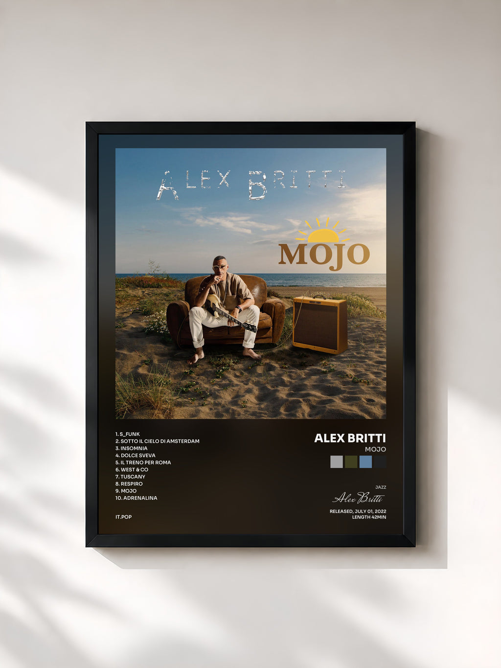 #noir Tableau de l'album Mojo de Alex Britti, cadre noir, imprimé et encadré en France