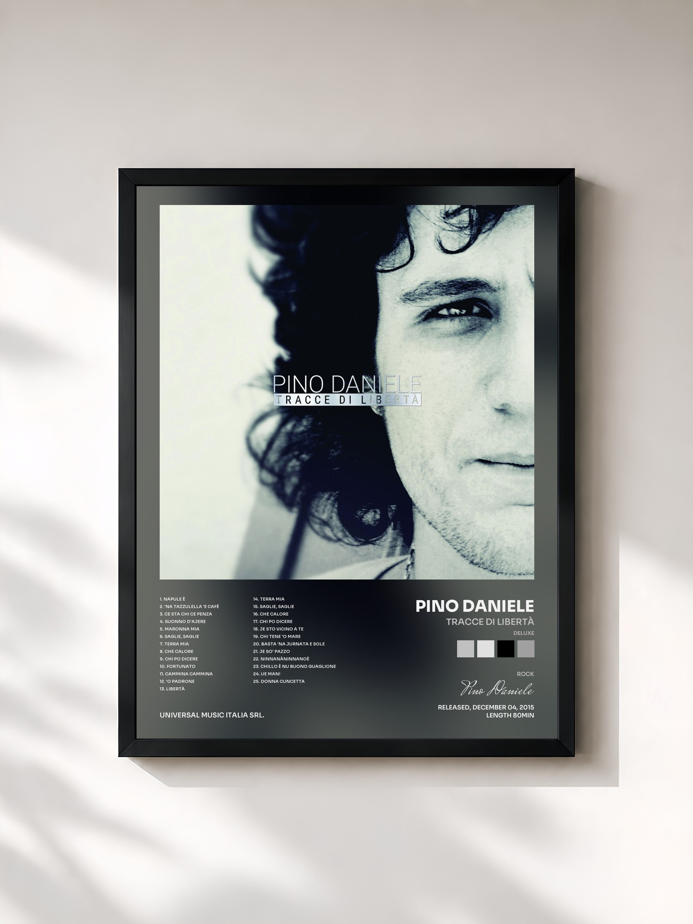 #noir Tableau de l'album Tracce Di Libertà (Deluxe) de Pino Daniele, cadre noir, imprimé et encadré en France