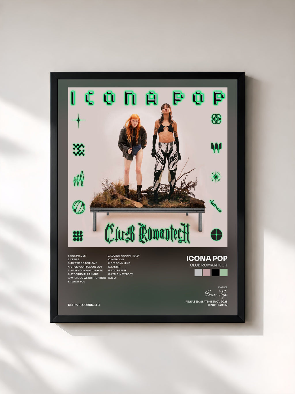 #noir Tableau de l'album Club Romantech de Icona Pop, cadre noir, imprimé et encadré en France