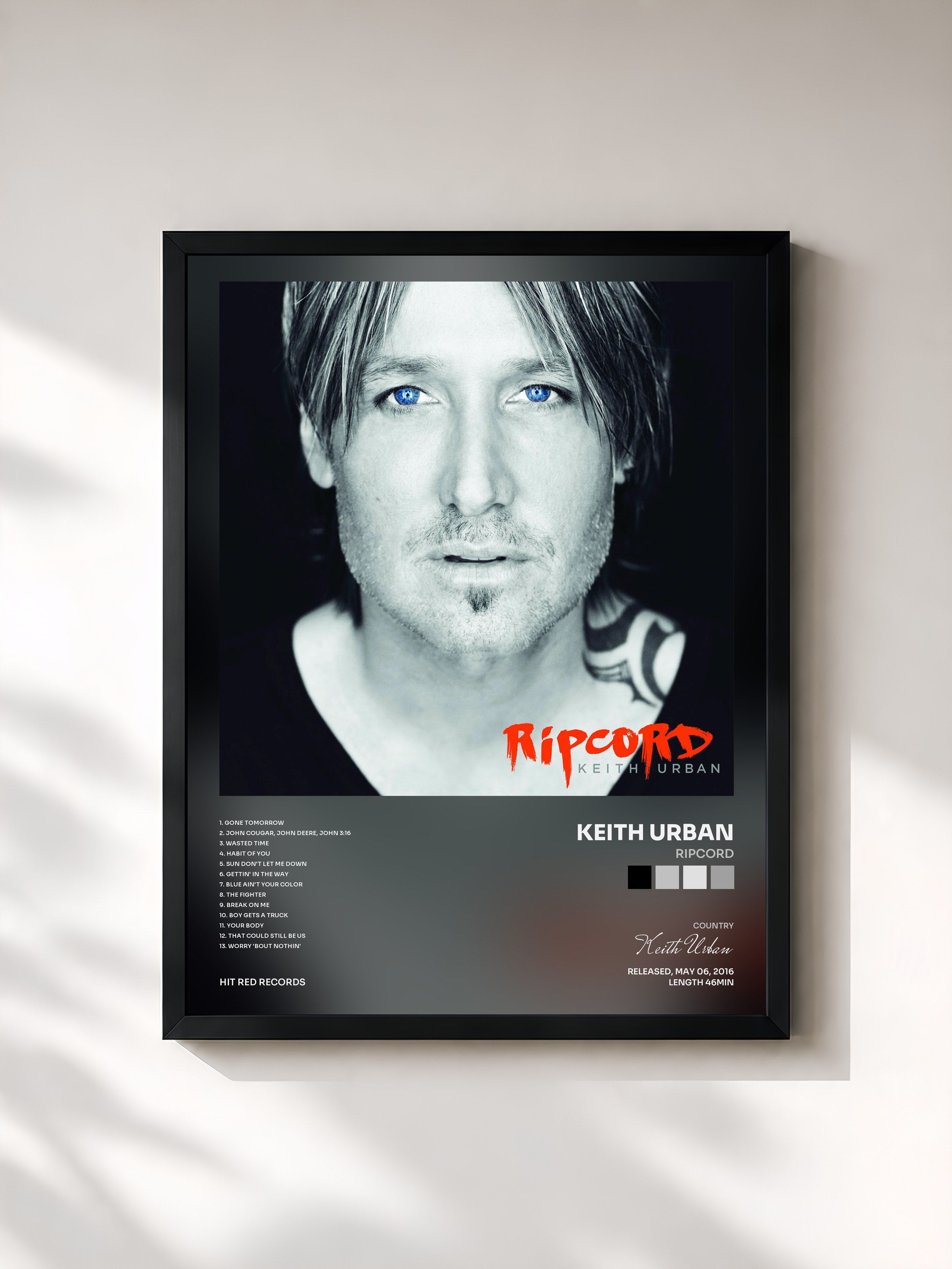 #noir Tableau de l'album Ripcord de Keith Urban, cadre noir, imprimé et encadré en France